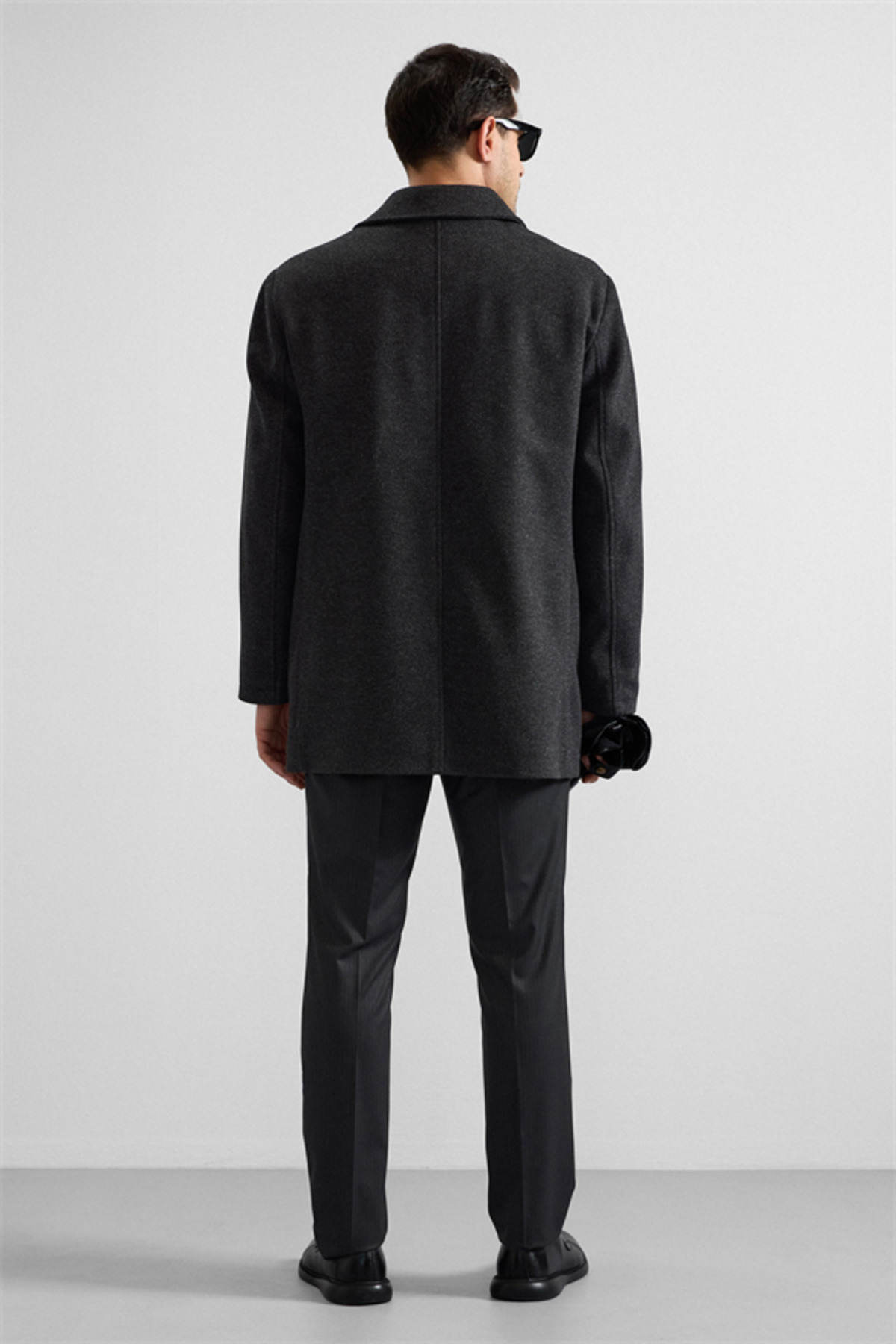 SÜVARİ  Antrasit Regular Bebe Yaka Düz Yan Cepli Kaban - Görsel 8