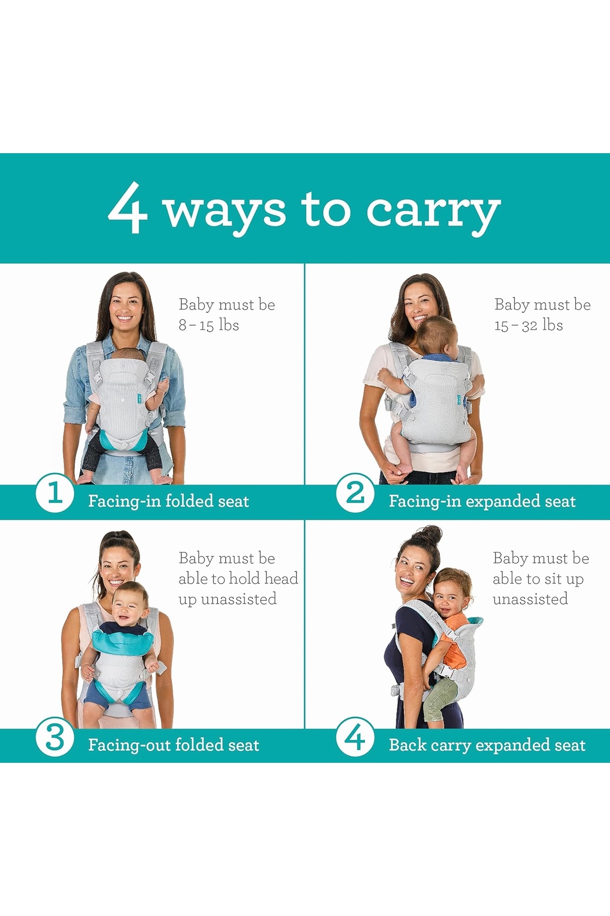 E&D Collection Infantino - Flip Breathable 4-in-1 Taşıyıcı - Hafif ve Hava Geçirgen - Ayarlanabilir Bel Kayışı ve Y fotoğrafı 2 (önizleme)