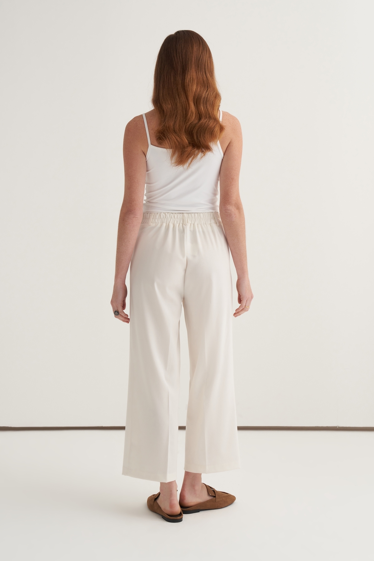 ebu prive  Kadın Düz Kesim Pensli Pantolon Ekru - Görsel 6