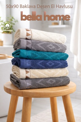 Bella Home Baklava Desenli El & Yüz Havlusu | 50x90 cm | %100 Pamuk | Yumuşak...