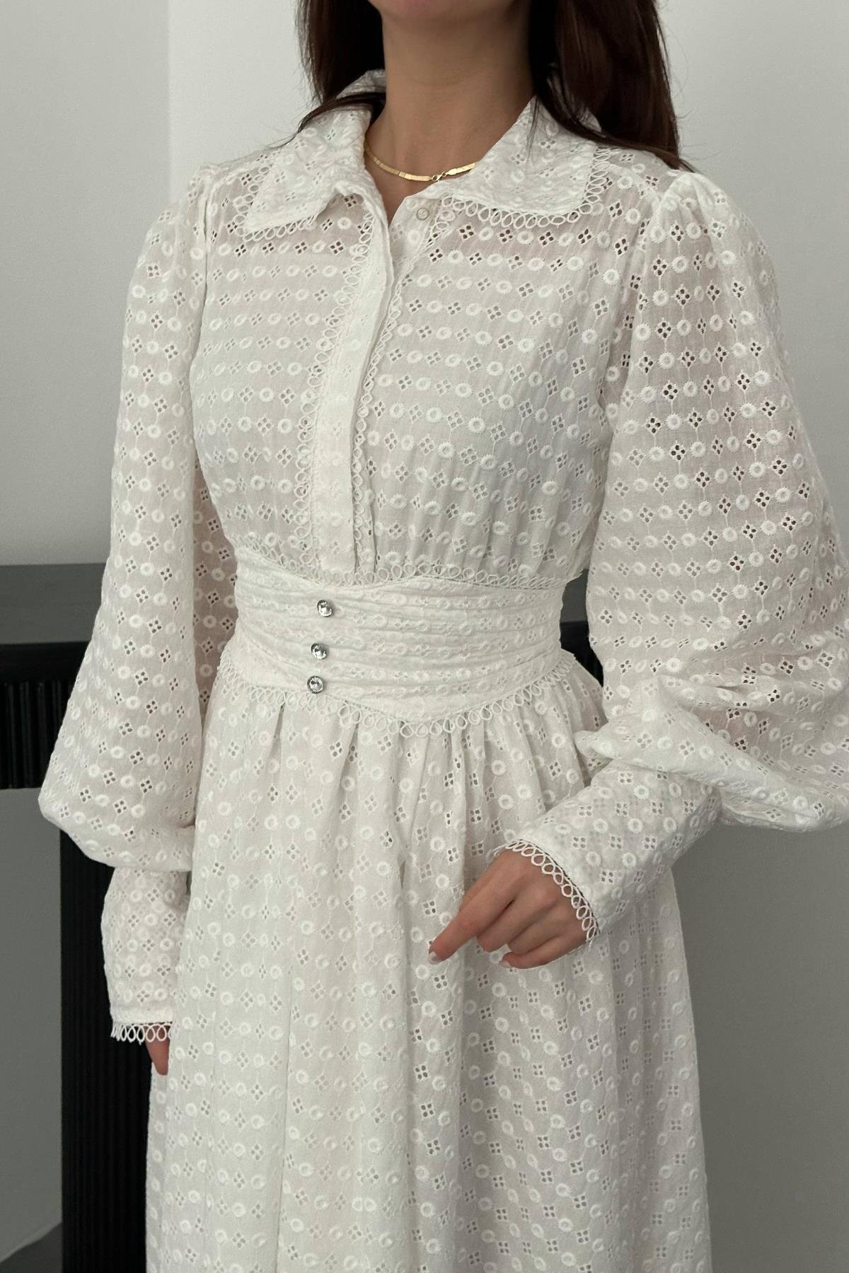 Lady Pixie  Beyaz Brode Fisto Elbise - Görsel 3