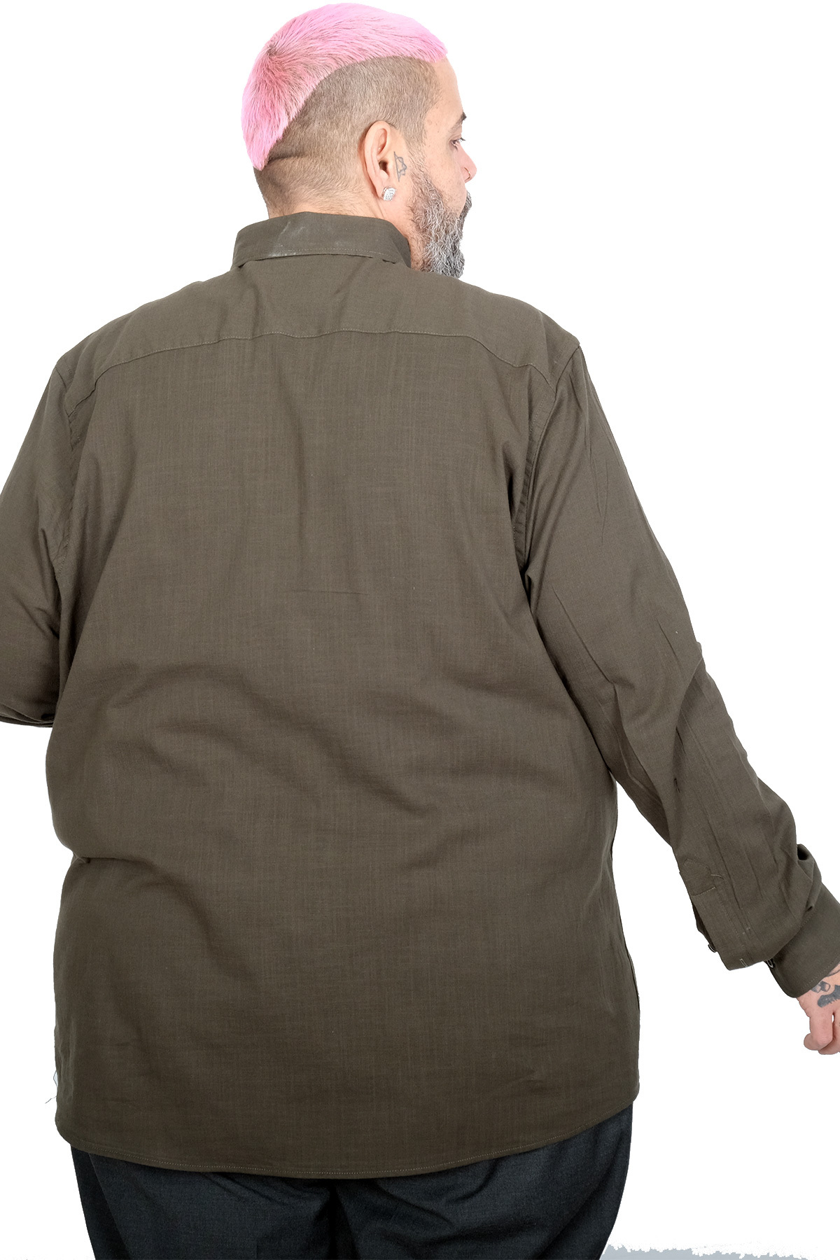 ModeXL Mode XL Büyük Beden Erkek Uzun Kollu Keten Gömlek 20396 HAKİ görsel 4