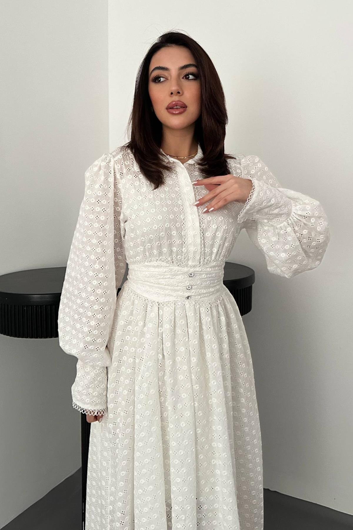 Lady Pixie  Beyaz Brode Fisto Elbise - Görsel 2