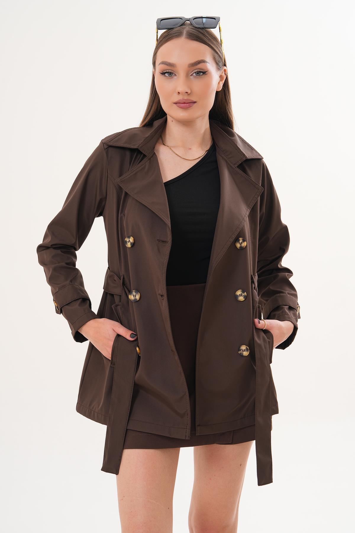 Şimal  Kadın Düğme Kapamalı Kuşaklı Trenckot 260181 - - Görsel 2