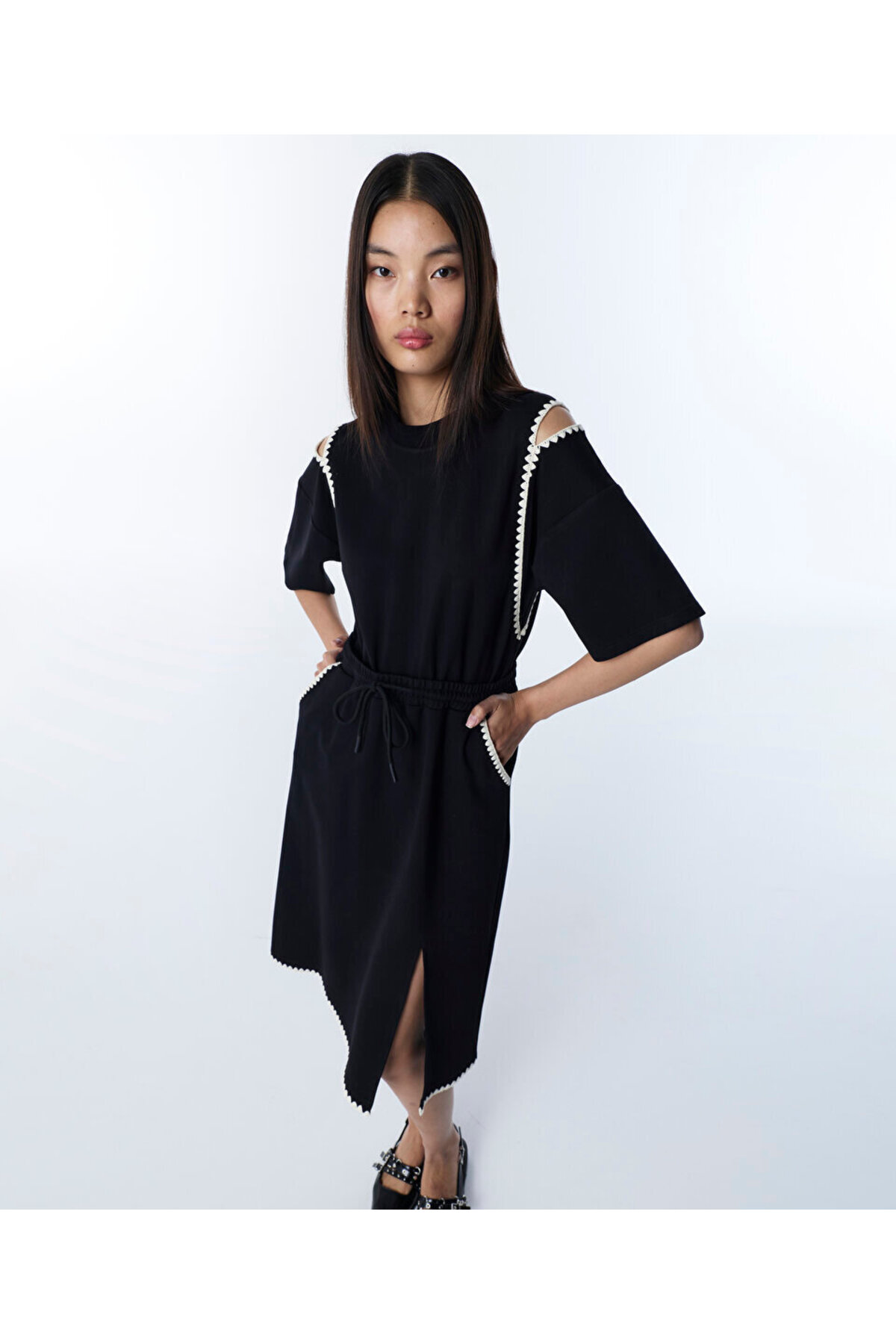 Twist Contrast Stitched Two-Piece Look Dress