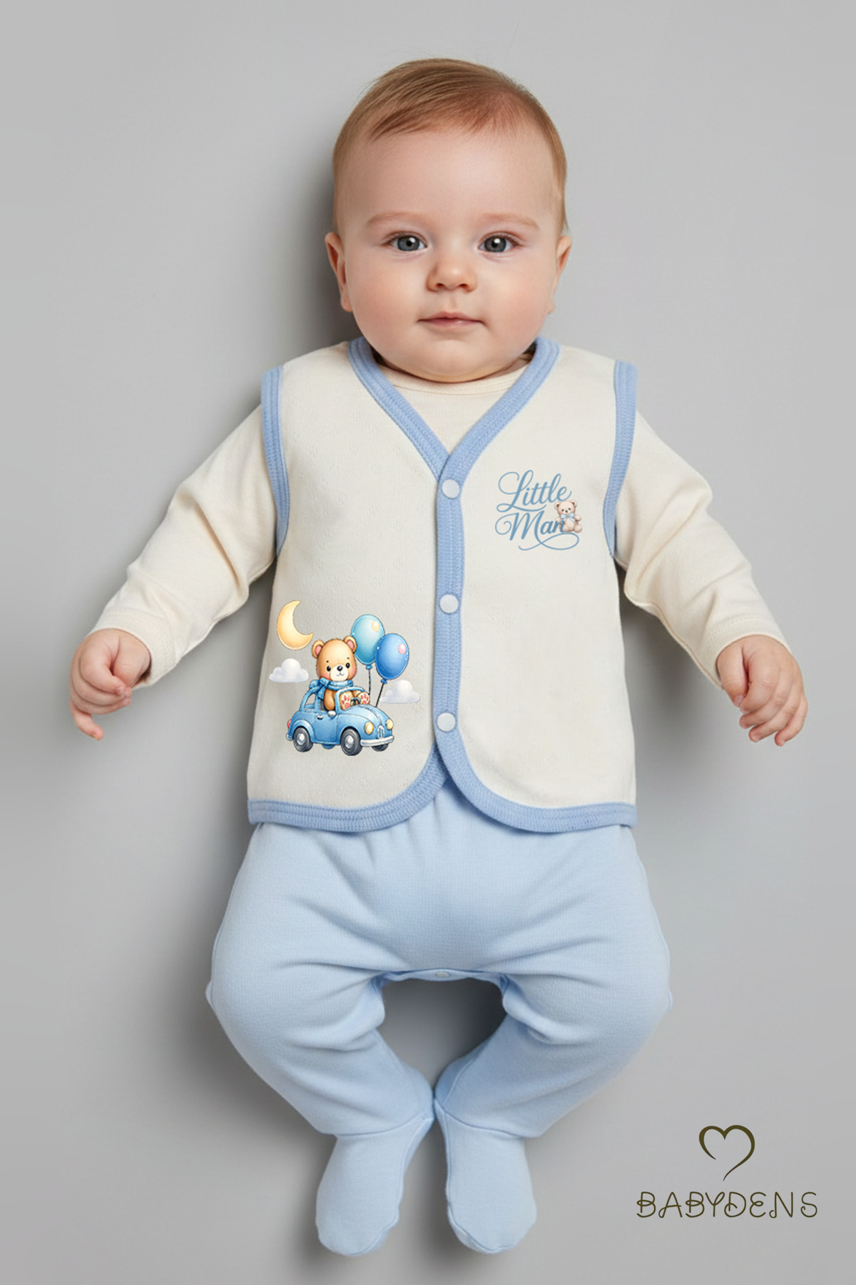 BABYDEN'S Erkek Bebek 3’lü Jakarlı Yelek Set Çıtçıtlı Bebek Yeleği Ayıcık Baskılı,Pamuklu,Yenidoğan Yelek Seti fotoğrafı 7 (önizleme)