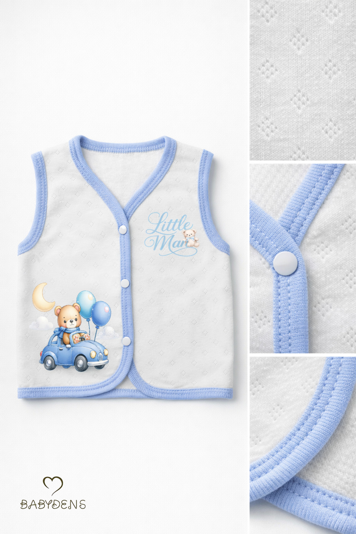 BABYDEN'S Erkek Bebek 3’lü Jakarlı Yelek Set Çıtçıtlı Bebek Yeleği Ayıcık Baskılı,Pamuklu,Yenidoğan Yelek Seti fotoğrafı 6 (önizleme)