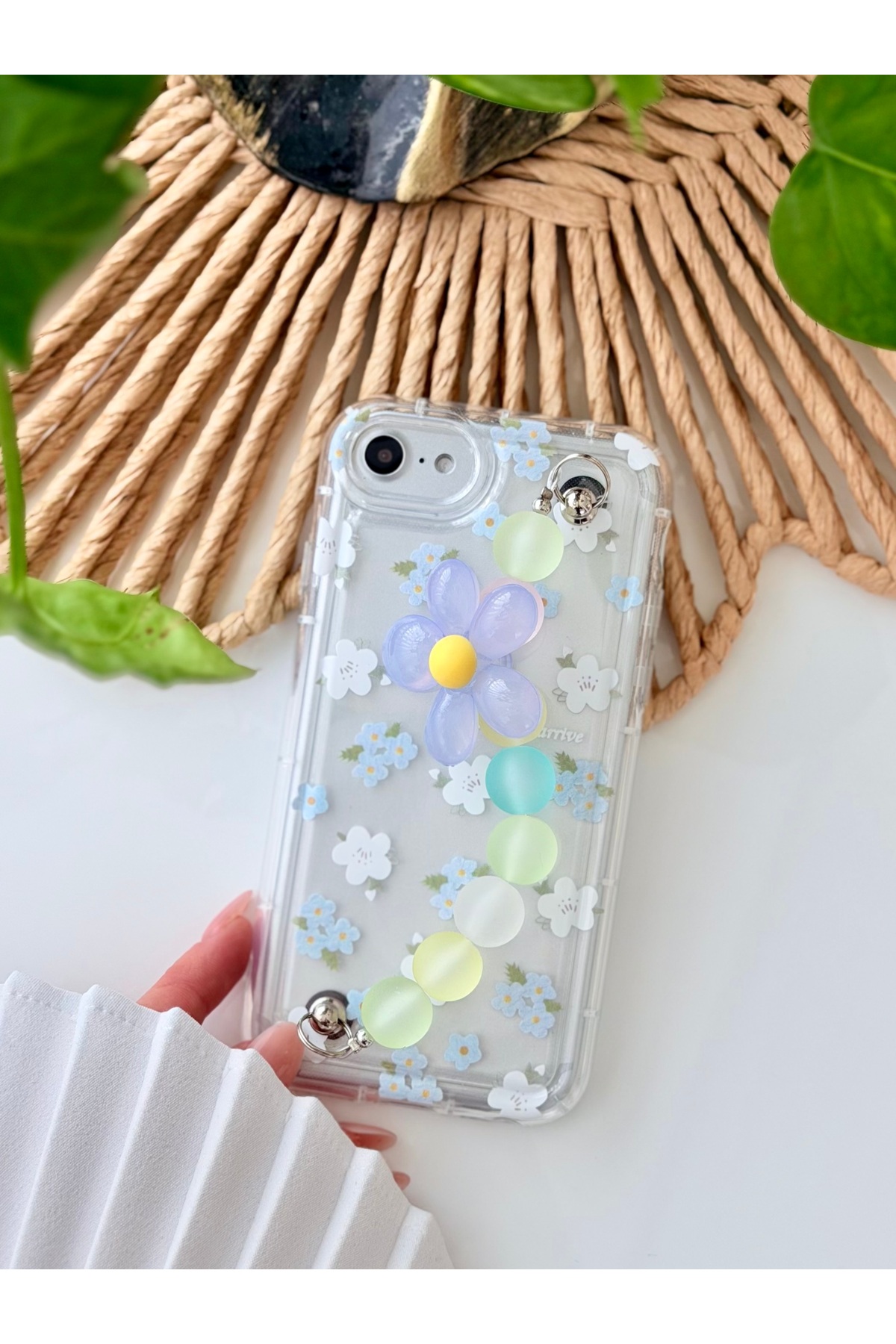 Iphone 7 - 8-SE 2020 - SE 2022 Flexible Silicone Case with Blue Flower Design Toy with Compatible Handle