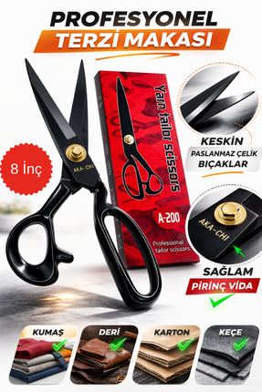 AKA CHI Profesyonel Terzi Makası 8 İnç Paslanmaz Çelik Kumaş Kot Deri Kesim M...