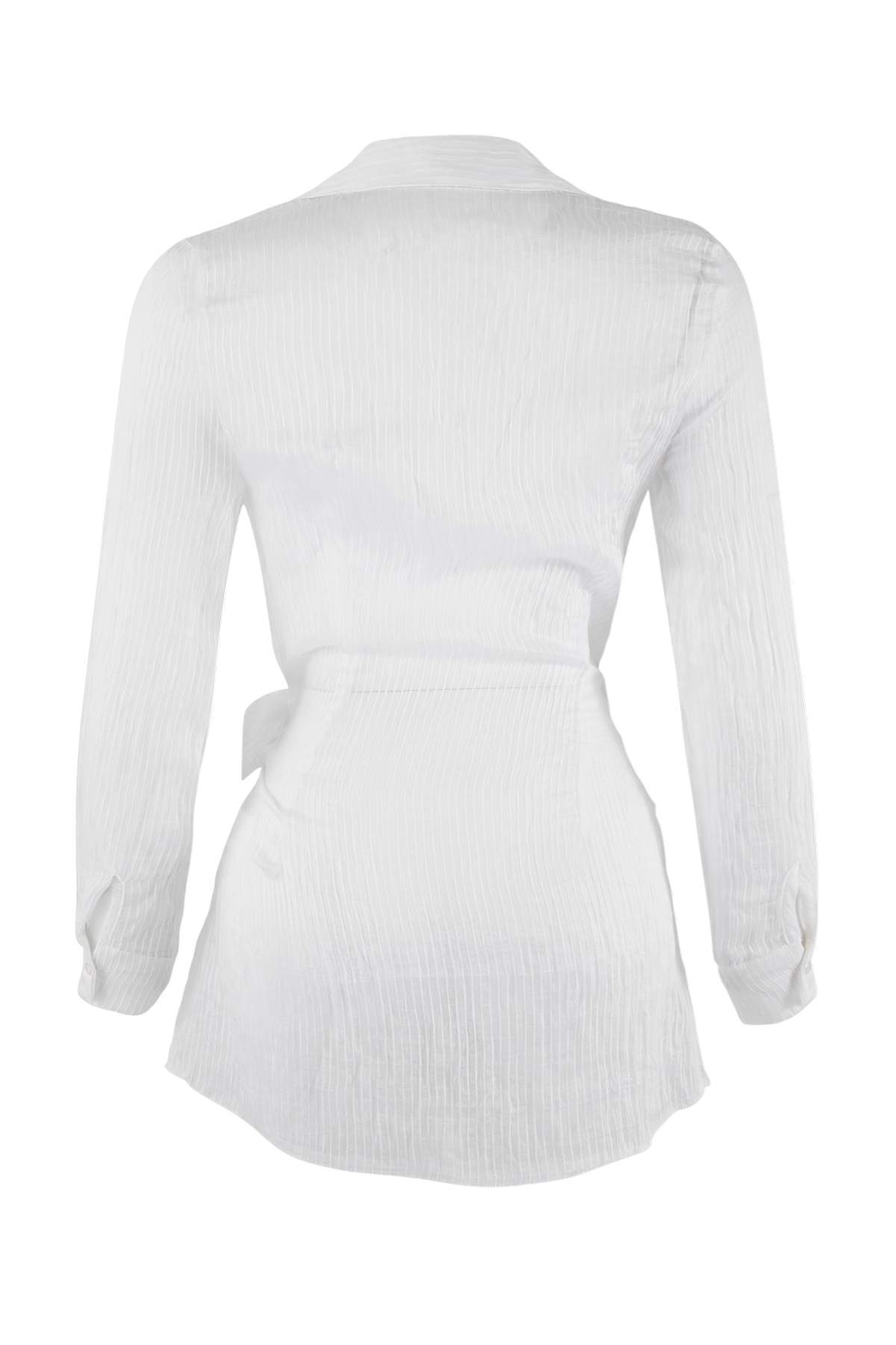 Trendyolmilla  Beyaz Dokuma Mini Regular Tül Plaj Elbisesi TBESS26EL00026 - Görsel 4