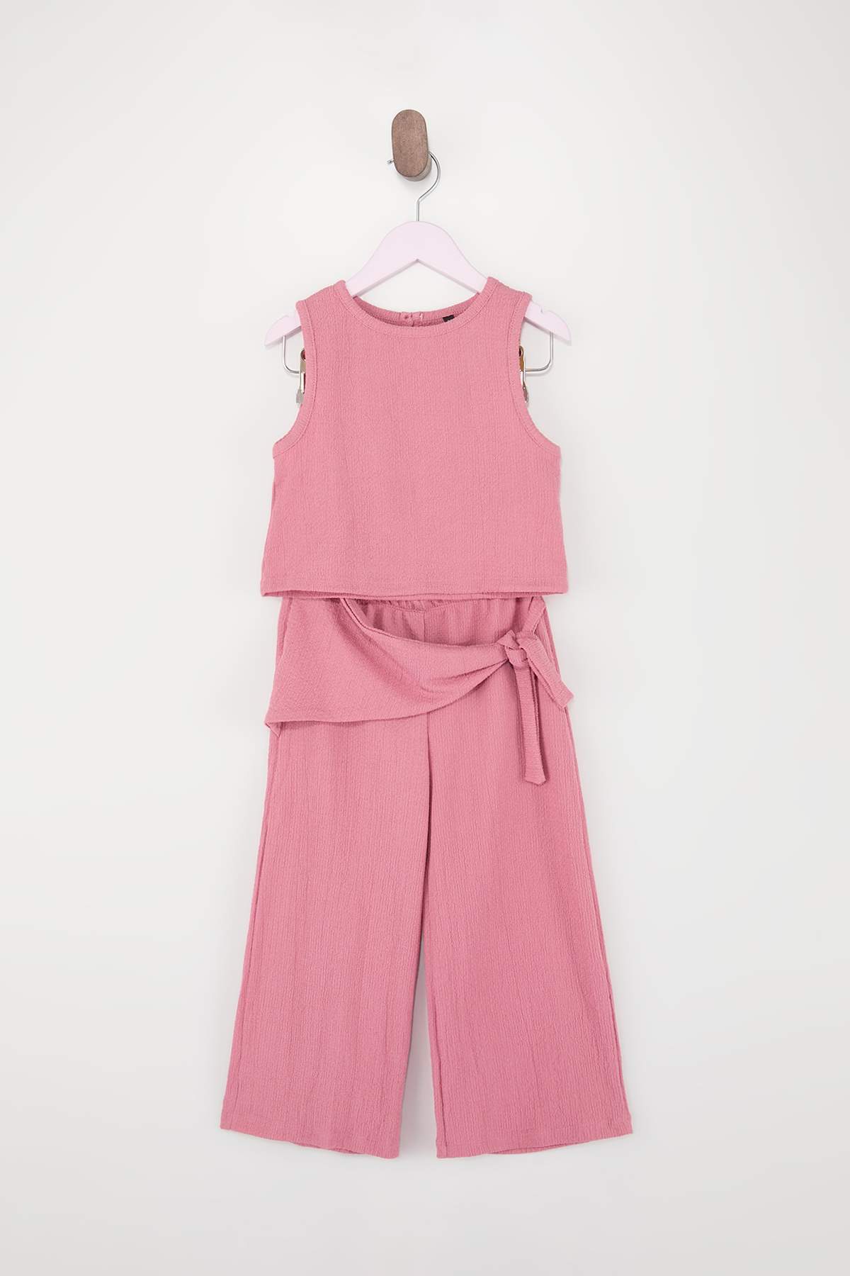 Trendyolmilla  Pembe Kız Çocuk Bürümcük Düz Örme Alt - Üst Takım TKDSS26AU00016 - Görsel 3