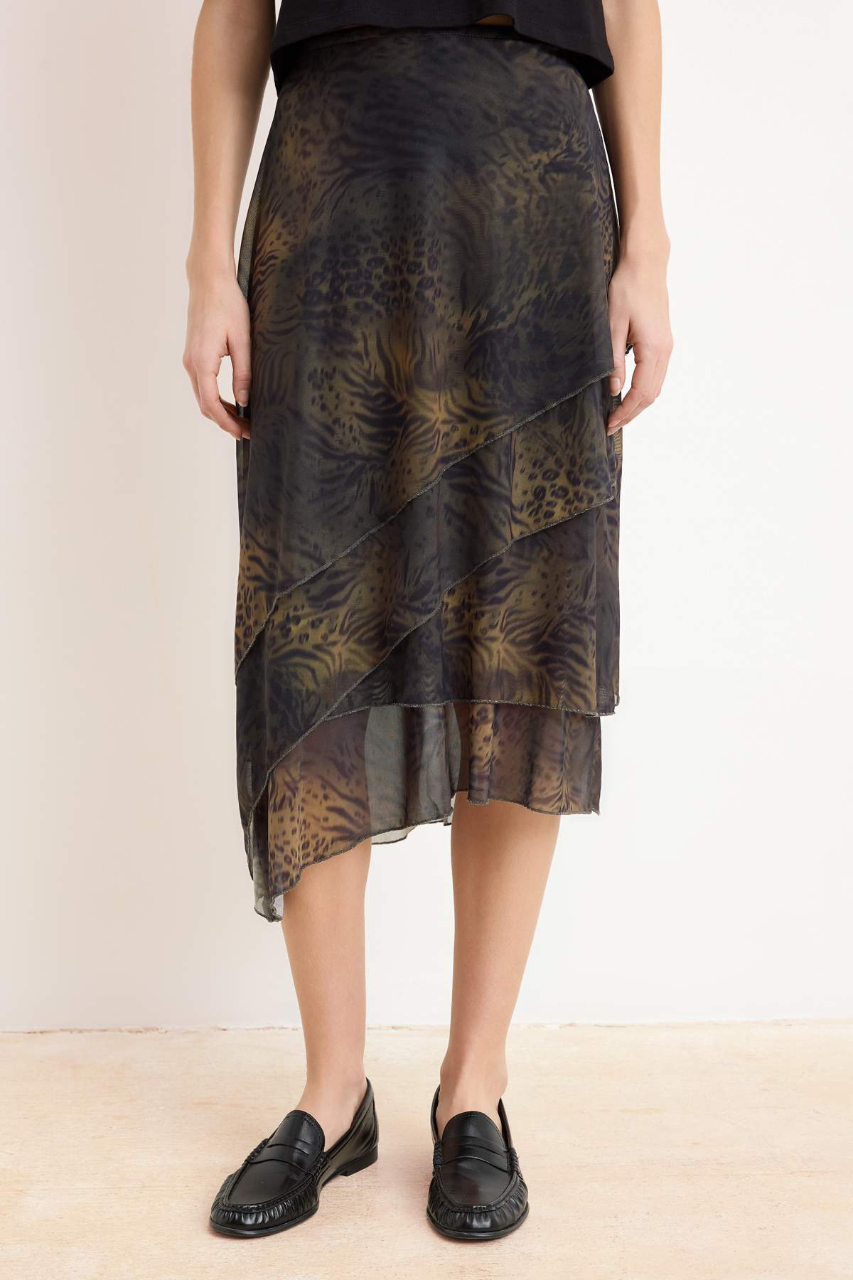 Trendyolmilla  Haki Fırfırlı Soyut Desenli Örme Etek TWOAW26ET00084 - Görsel 3