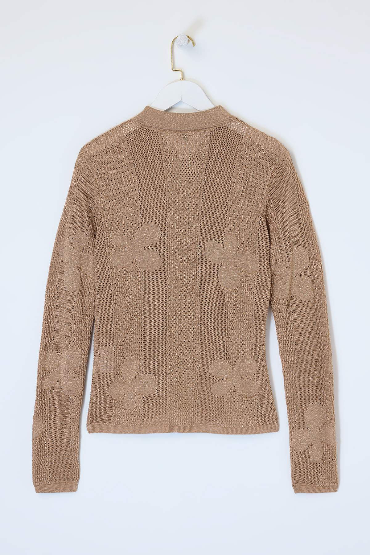 Trendyolmilla  Camel Polo Yaka Ajurlu/Delikli Nakışlı Triko Hırka TWOSS26HI00011 - Görsel 7