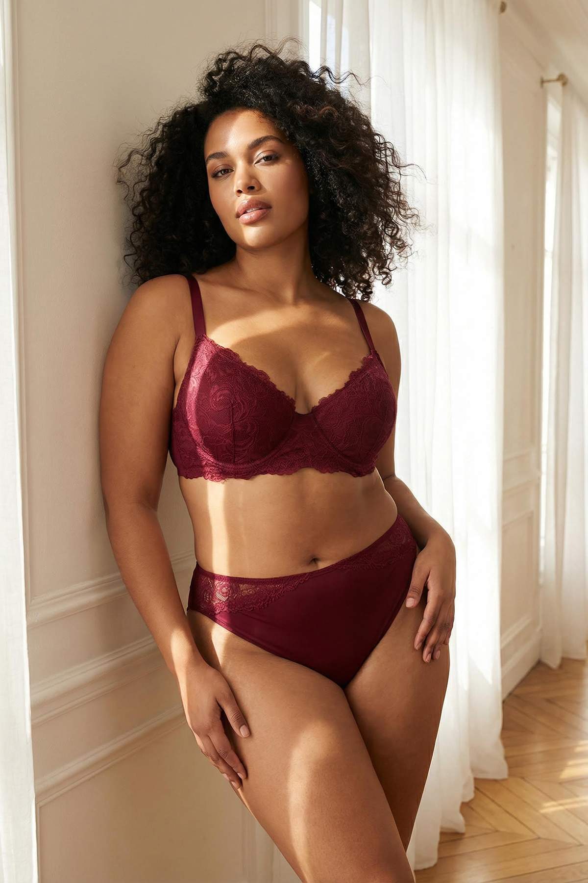 Trendyol Curve Dunkelkirschfarbenes, mit Spitze bedecktes, gestricktes Unterw...