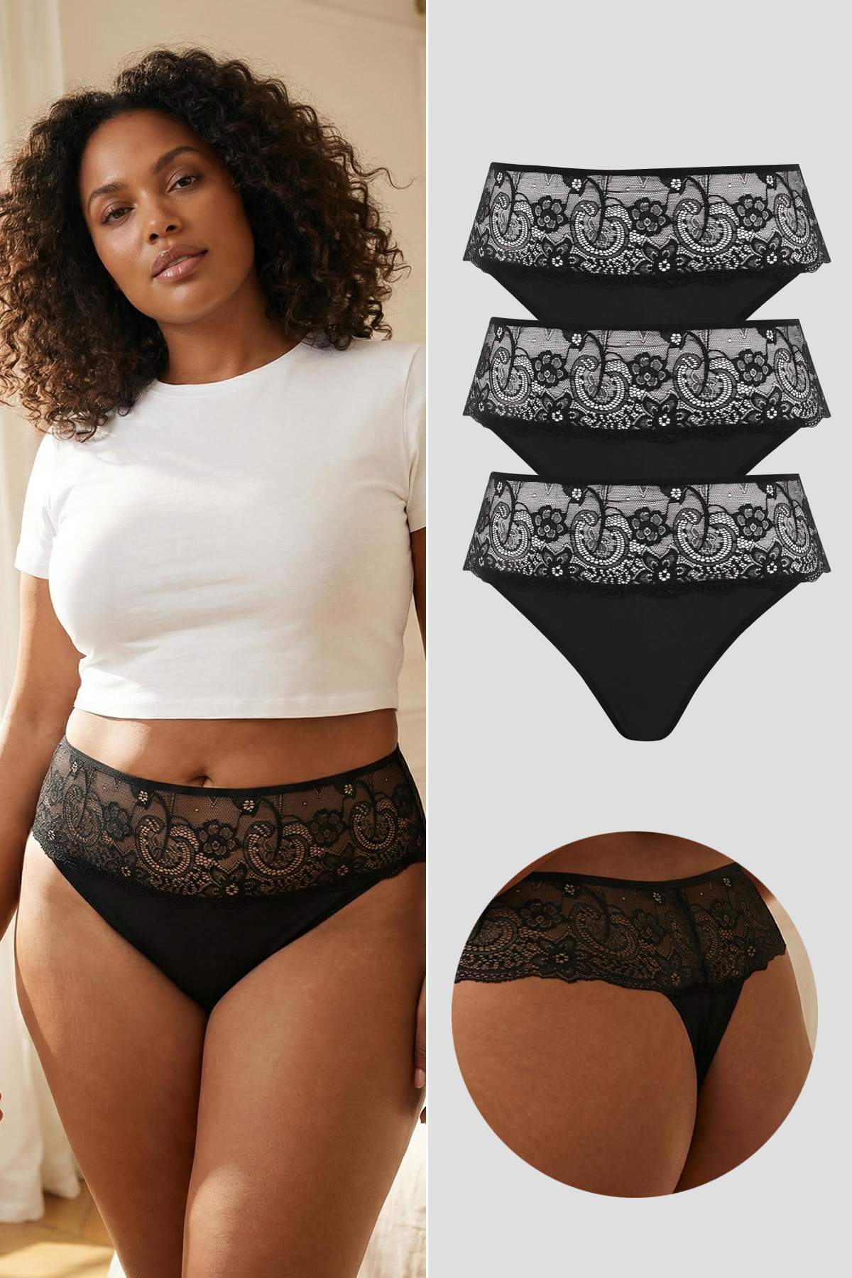 Trendyol Curve Schwarze 3er-Packung brasilianischer Höschen in Übergröße TBBS...