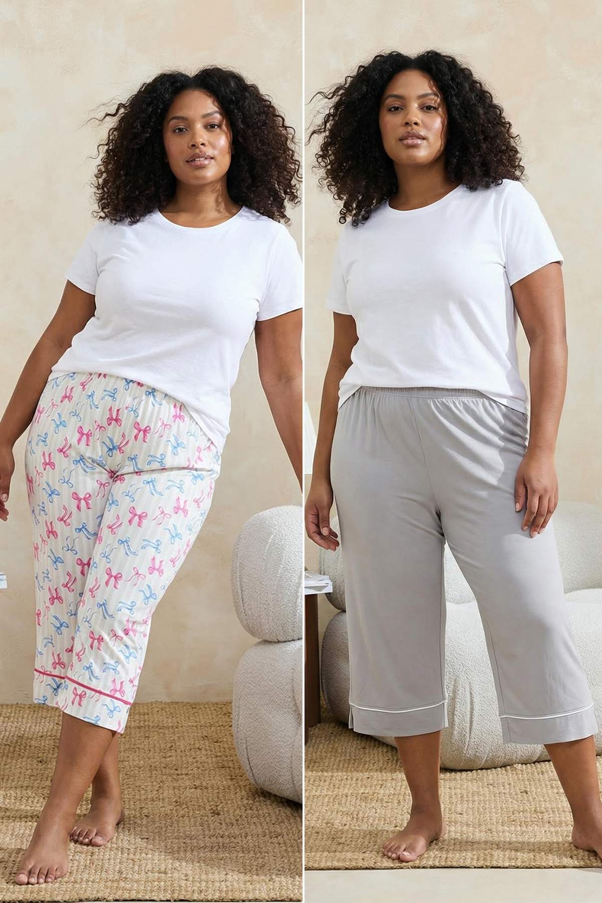 Trendyol Curve Mehrfarbig-grauer, floraler, weicher, zweiteiliger Pyjamahose ...