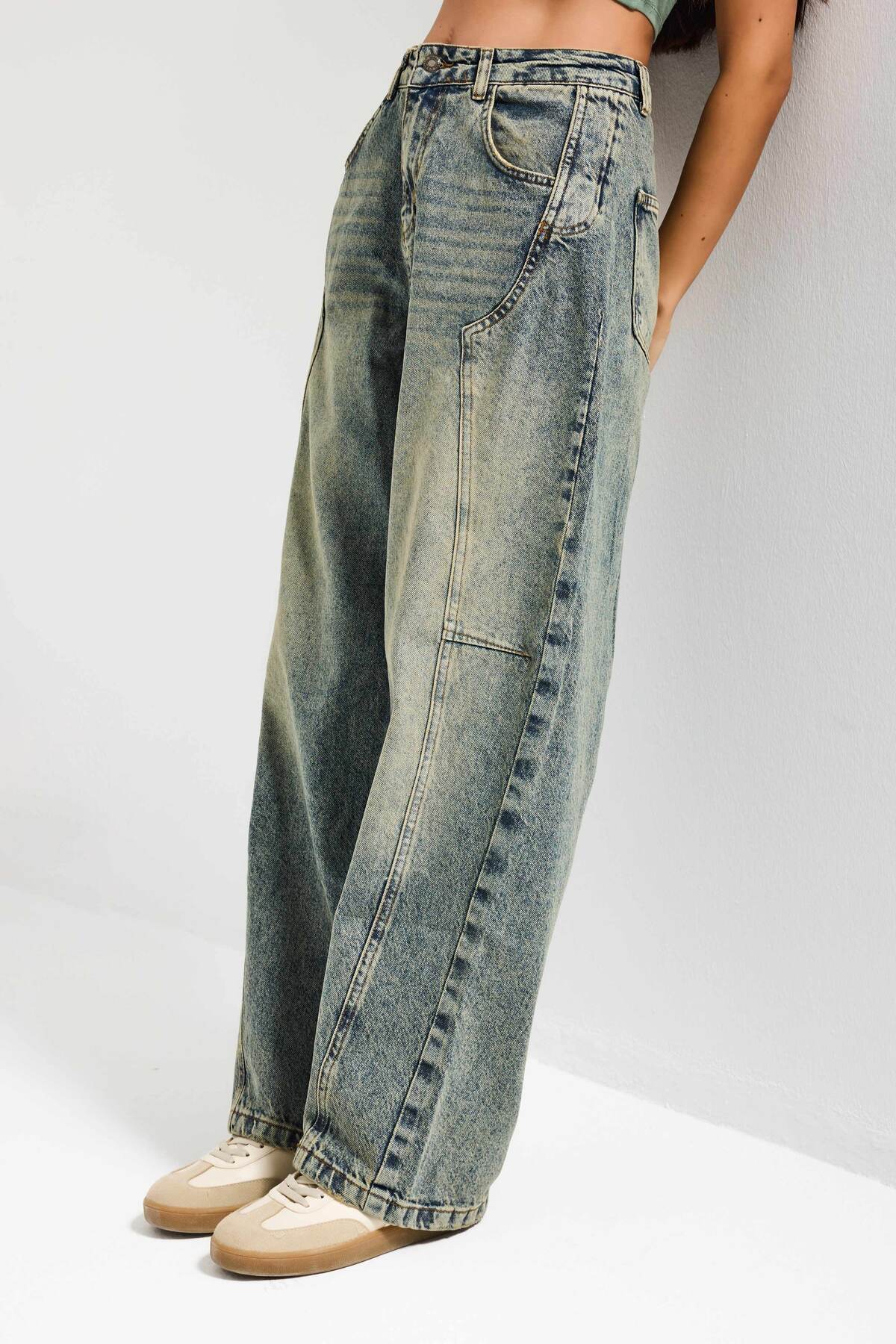 Women's T. Denim Color 4w5-85 Barrel Fit Pocket Detailed 100% Cotton Design Denim Jean