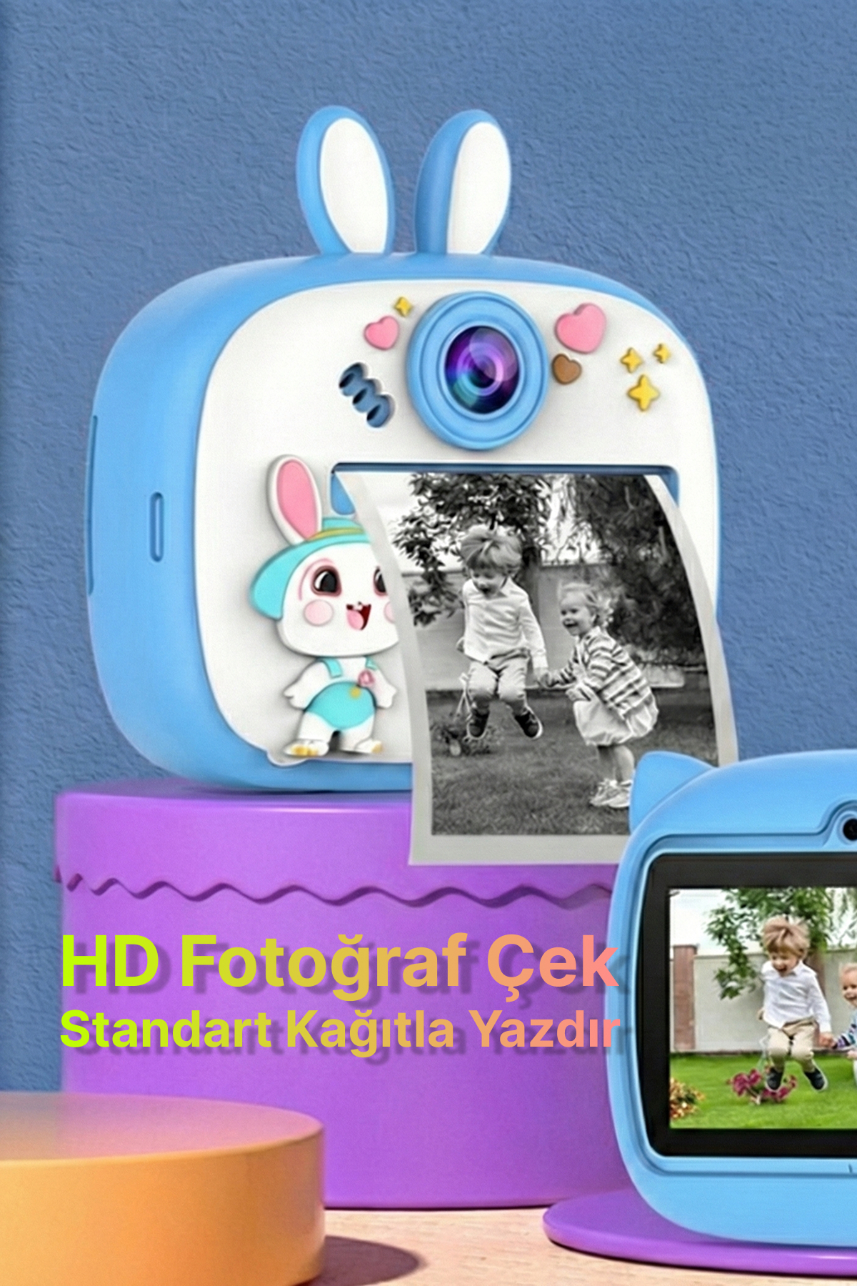 4 Berry Q7 Taşınabilir Fotoğraf Yazıcı ve Kamera BUNNY MAVİ fotoğrafı 3 (önizleme)