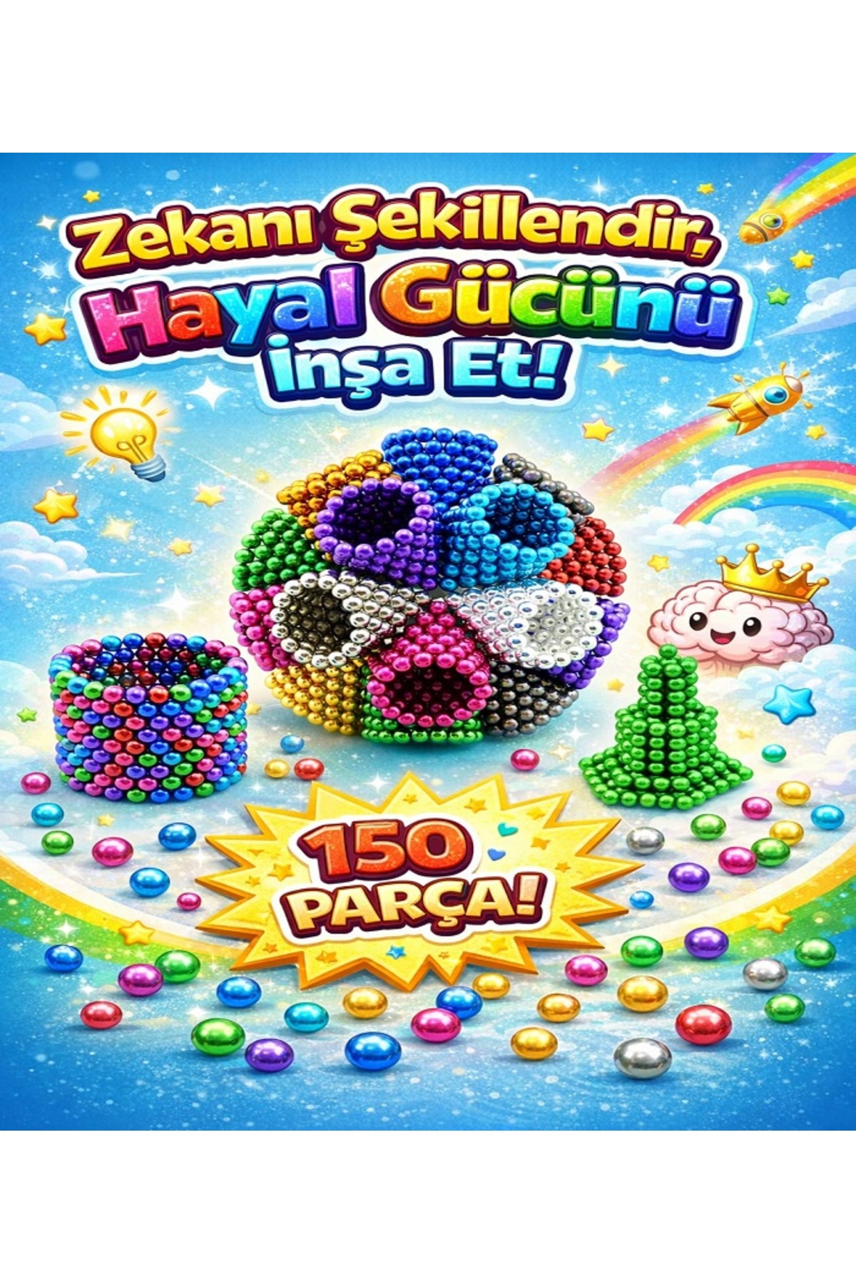 Genel Markalar 6 Farklı Renkli Sihirli Manyetik Toplar Neodyum Mıknatıs 150 adet 5mm fotoğrafı 6 (önizleme)