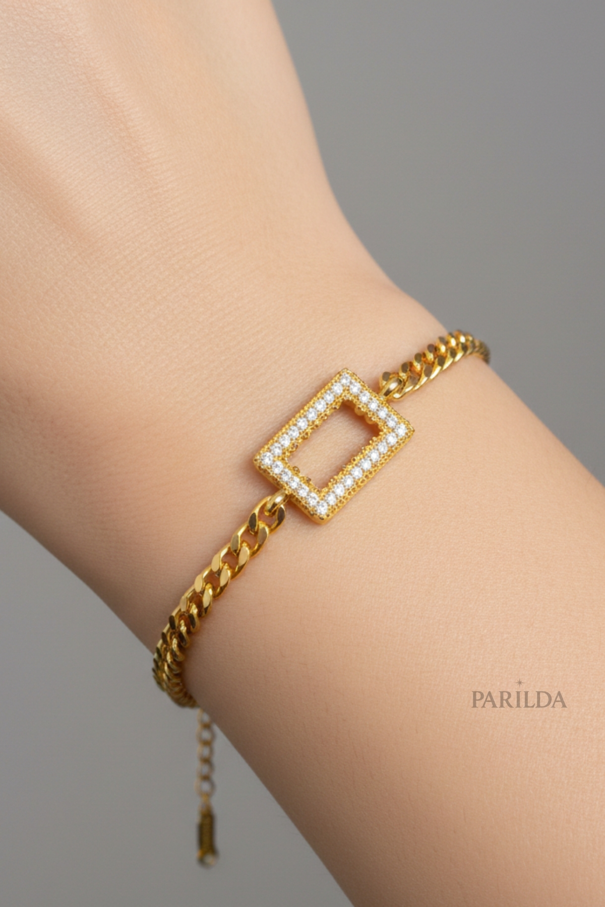 Parılda  Premium Altın Kaplama Kristal Çerçeveli Gurmet Gramlı Kadın Bileklik - 1 Gram Külçe Uyumlu - Görsel 4