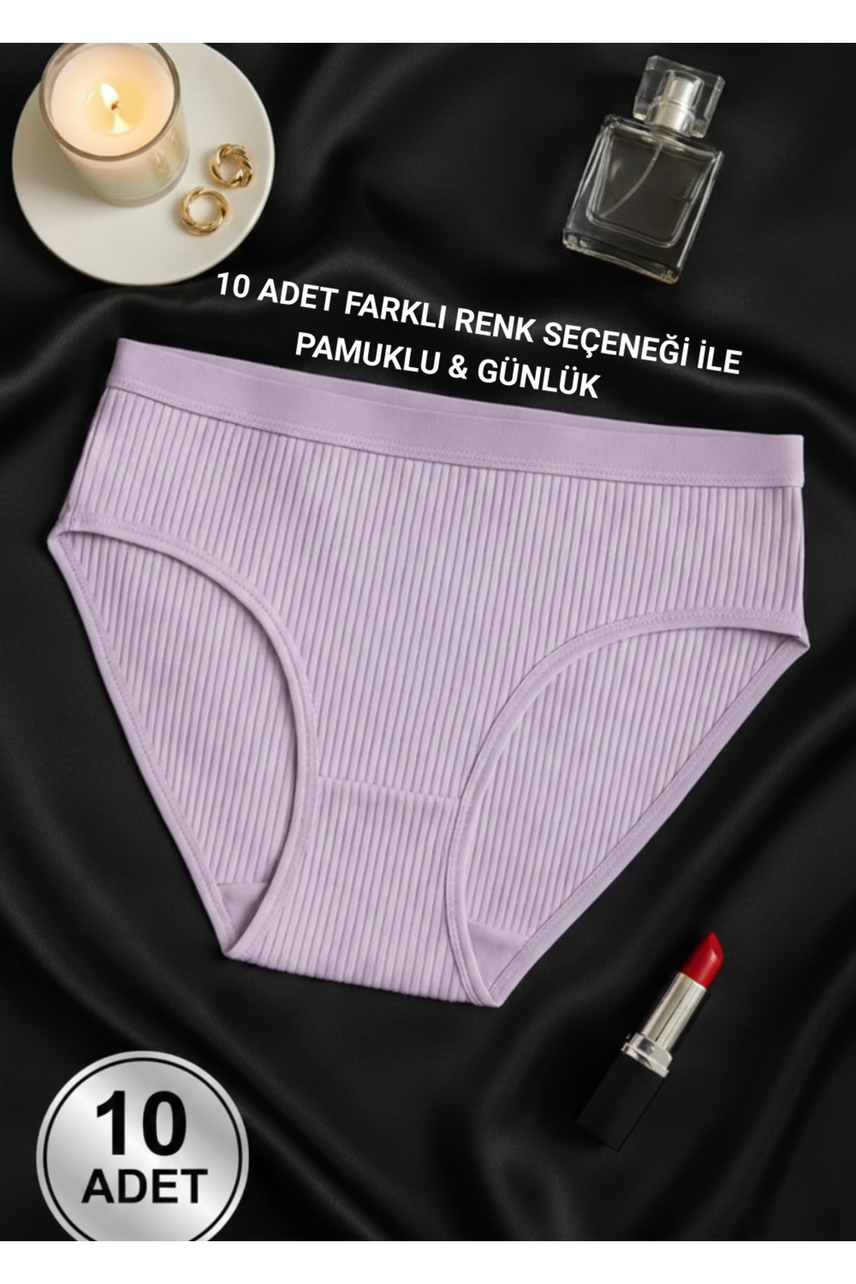10 Adet Pamuklu ve Likralı Ultra Rahat Günlük String Külot, Fitilli Kadın String Külot 10lu Paket
