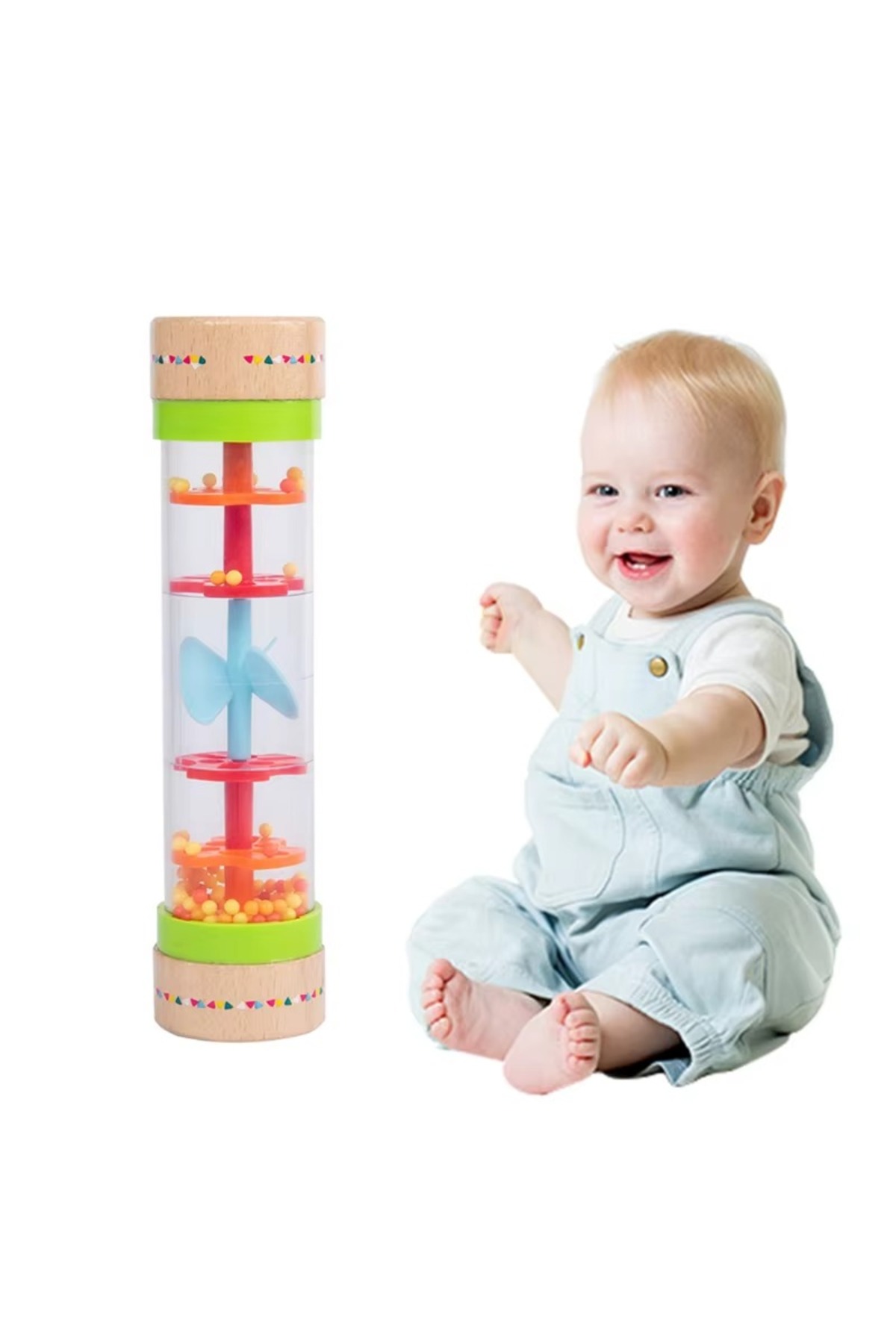 tinymaya Ahşap Renkli ve Sesli Eğitici Oyuncak, Bebekler İçin Müzikli Yağmur Sesi Oyuncağı, Bebek Oyuncağı fotoğrafı 2 (önizleme)