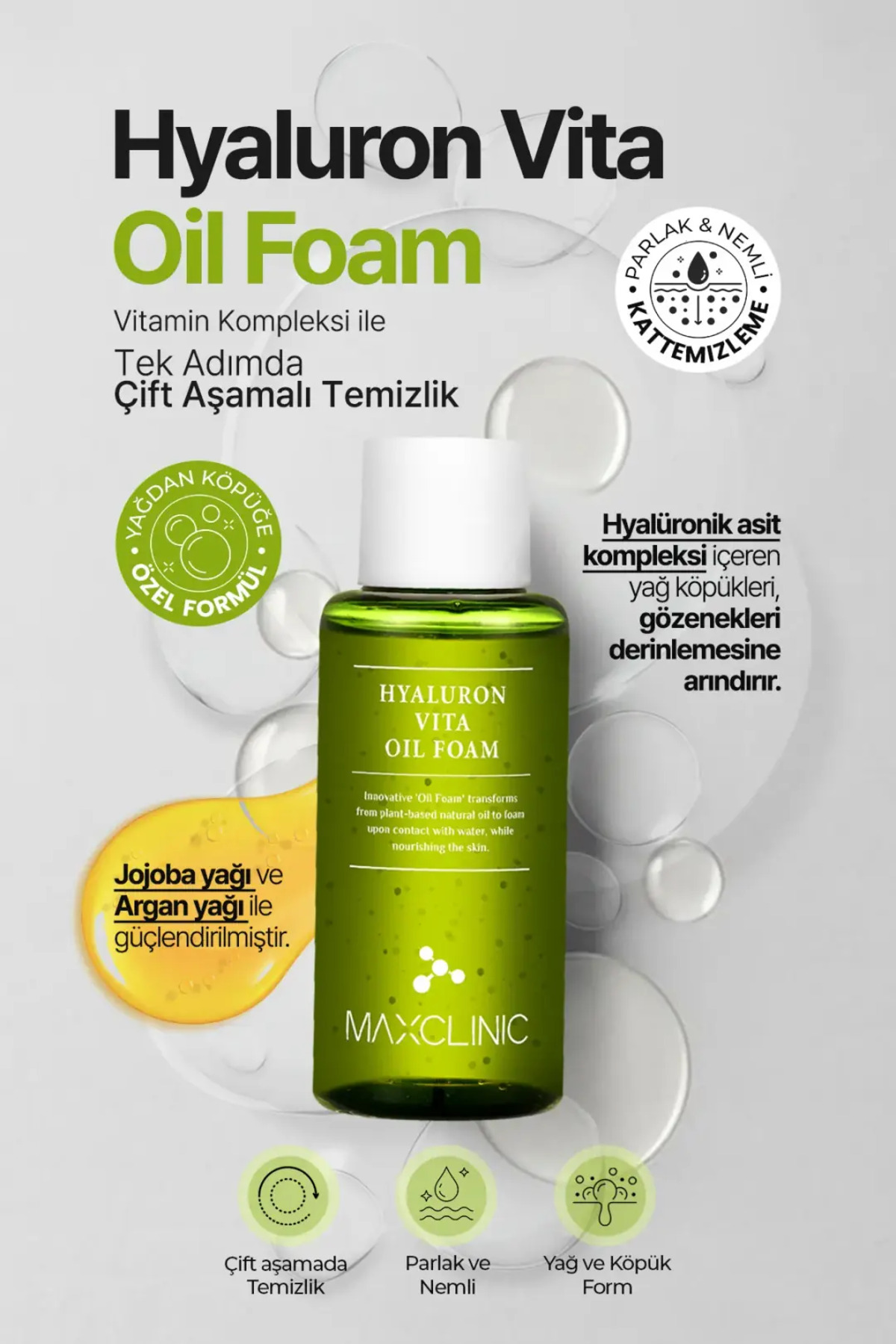 Vitamin Kompleksi ile Tek Adımda Çift Aşamalı Temizlik MAXCLINIC Hyaluron Vita Oil Foam 60 GR — TYCC5HPBZN169469642166072 — تصویر 3 از 3