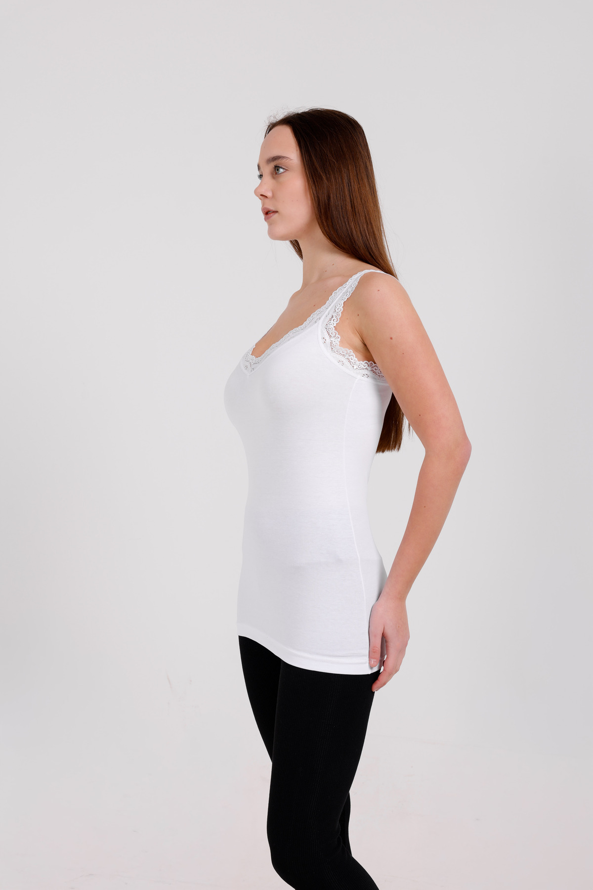 ERŞAH  Kadın Beyaz Likralı Dantelli Atlet - Görsel 2