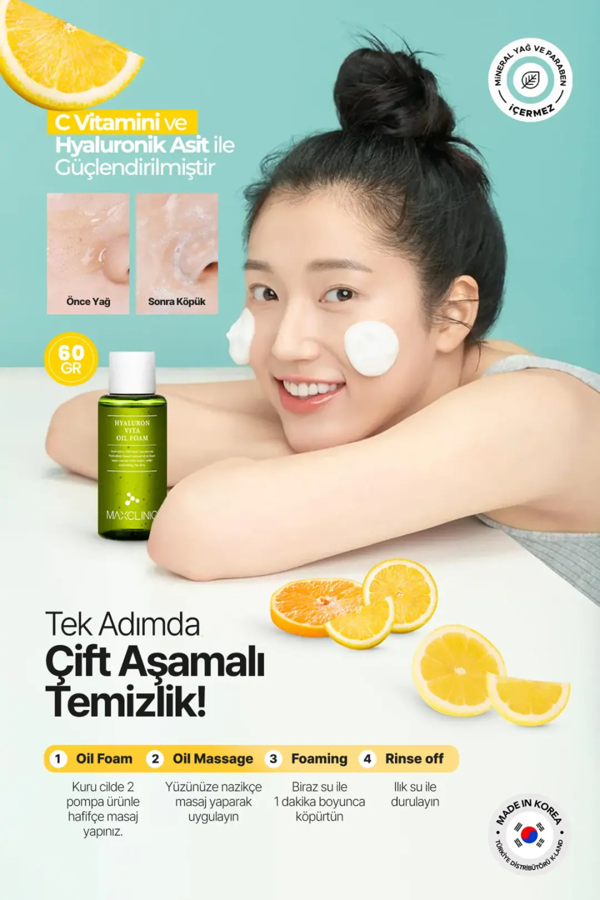 Vitamin Kompleksi ile Tek Adımda Çift Aşamalı Temizlik MAXCLINIC Hyaluron Vita Oil Foam 60 GR — TYCC5HPBZN169469642166072 — تصویر 2 از 3