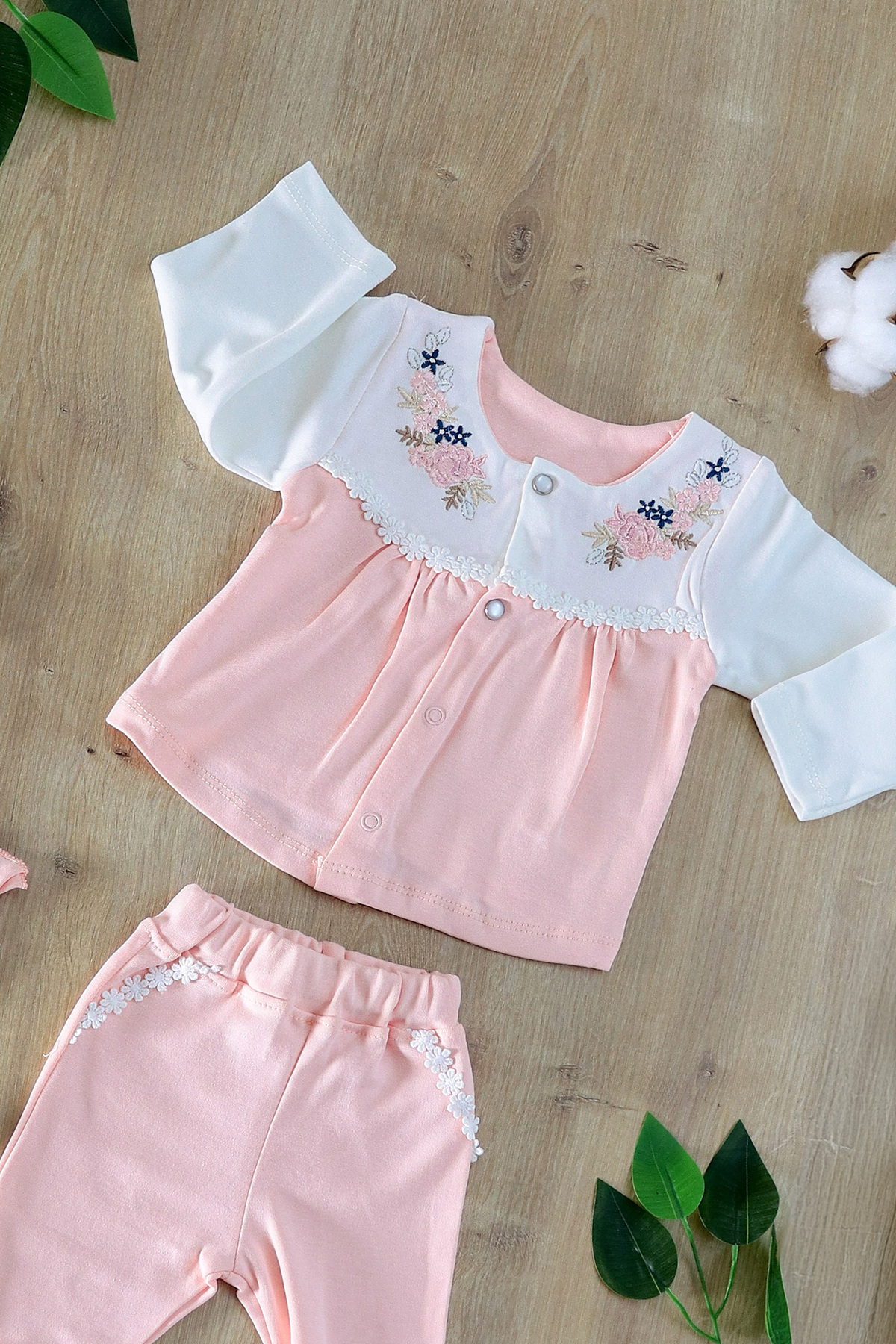 Sitilin Kız Bebek Organik Natural Somon 5’li Hastane Çıkışı %100 Pamuk Yenidoğan Seti fotoğrafı 3 (önizleme)