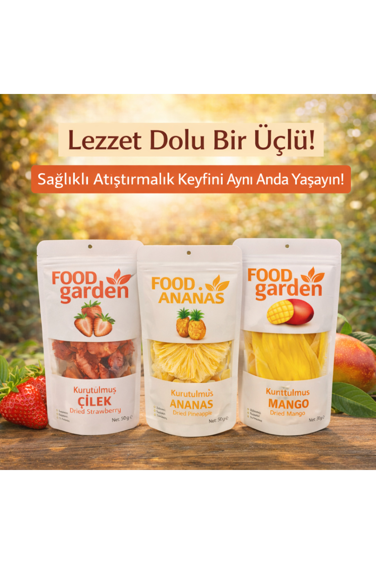 FOOD garden Freeze & Dried Products Kuru Meyve Çilek- Ananas-Mango FOOD garden Freeze & Dried Products Kuru Meyve Çilek- Ananas-Mango
