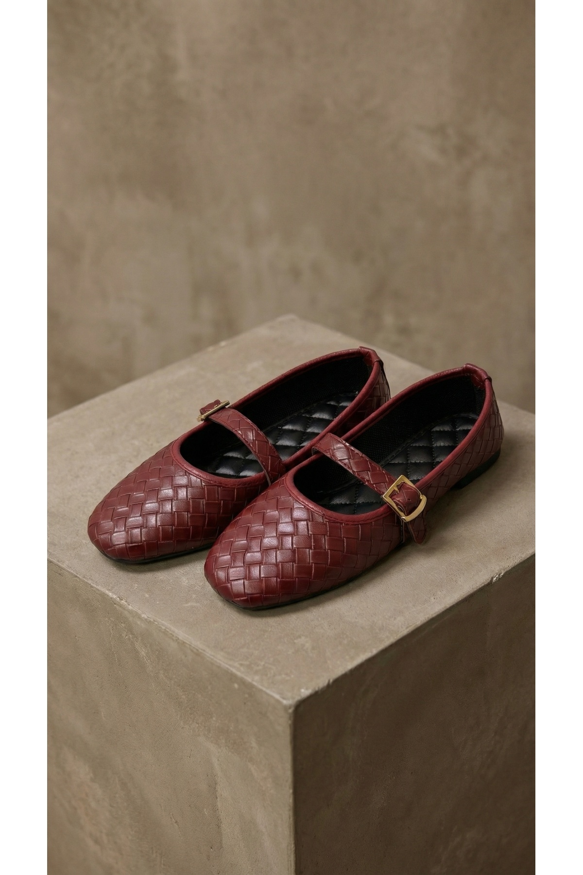 Beyond   Kadın Bordo Tokalı Örgü Desenli Mary Jane Babet Ayakkabı 1cm BYNDBTG01 - Görsel 7