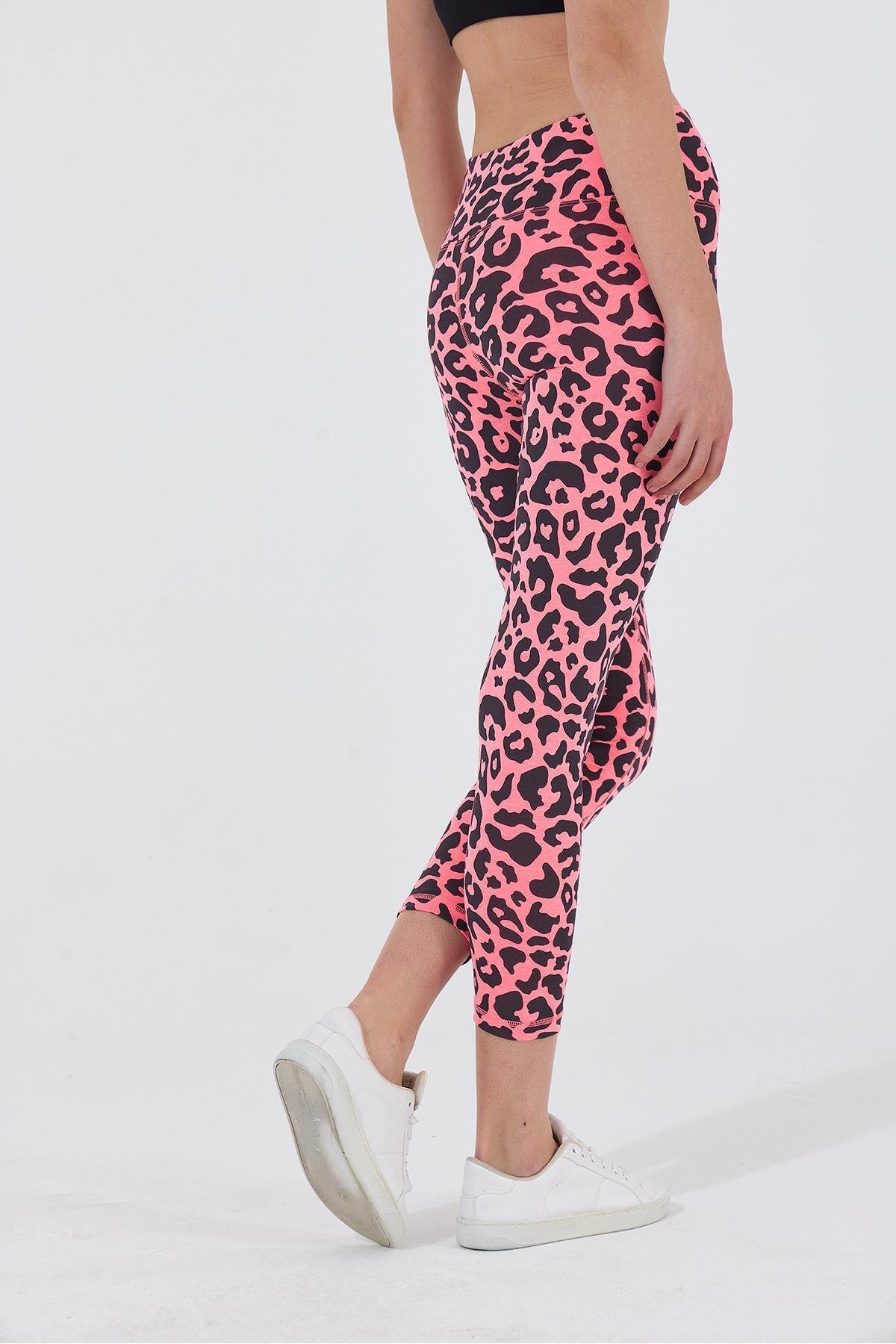 Polo State  Kadın Leopar Desenli Yüksek Bel Likralı Pamuk Tayt Pembe - Görsel 5