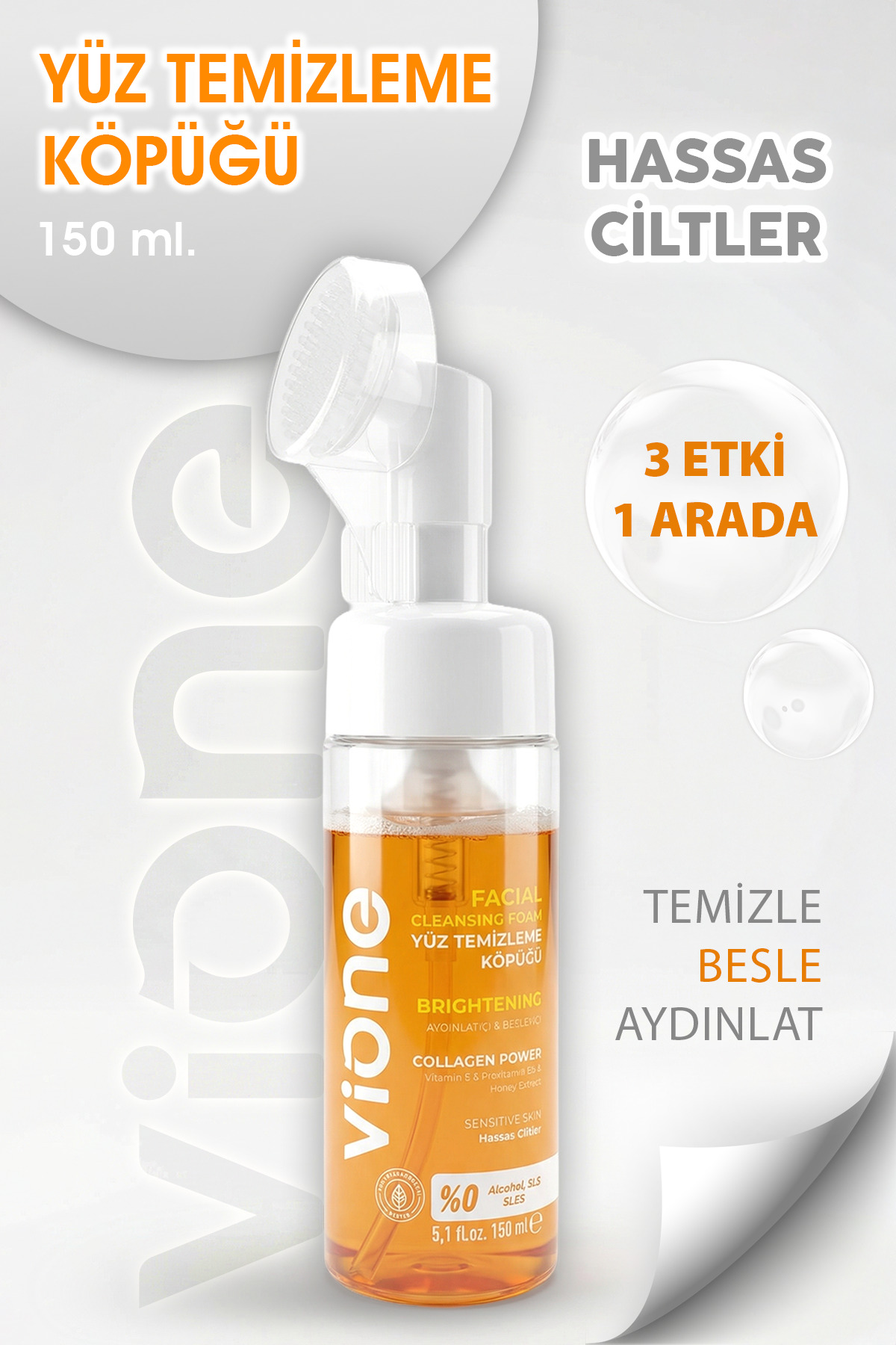 3lü Set Yüz Temizleme Köpüğü 150ml Özel Fırçalı — PR01413 — تصویر 3 از 4