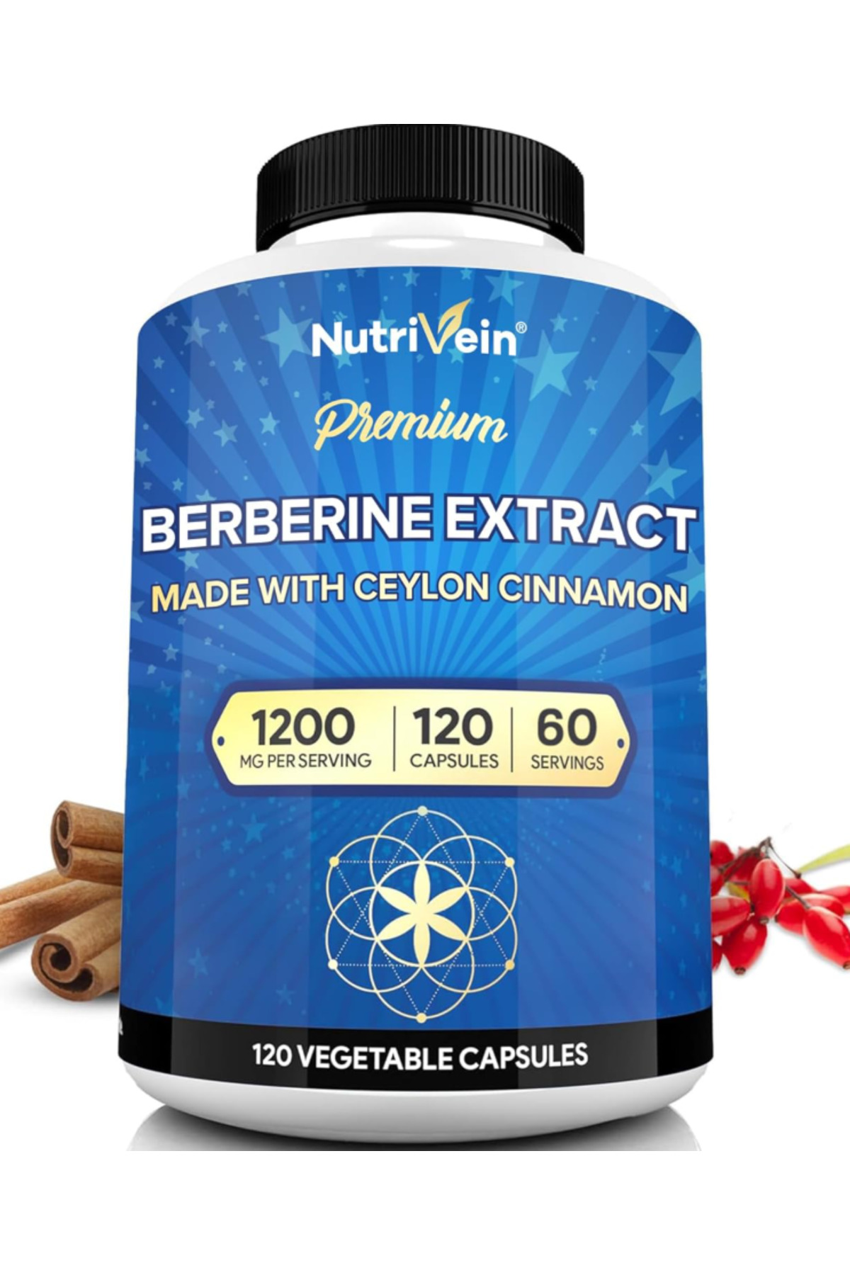 nutrivein Premium Berberine HCL 1200 mg with Ceylon Cinnamon - 120