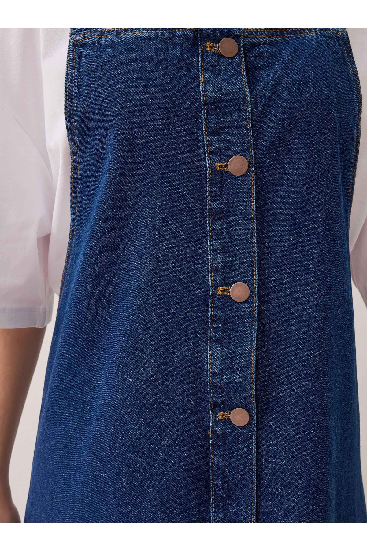 Benin  Pamuklu Denim Jile Elbise - Mavi - - Görsel 6