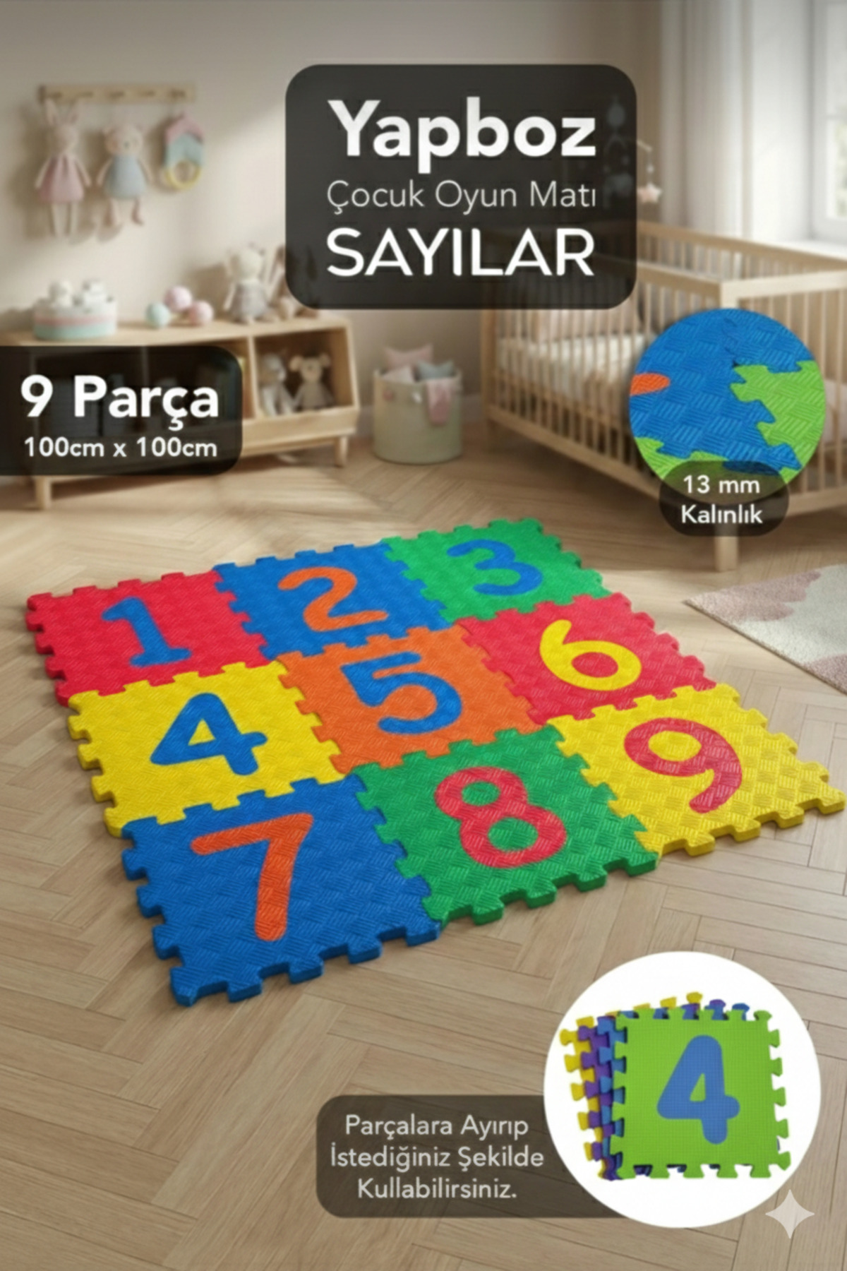 EKİM TOYS 9 Parça Büyük Boy 35*35 13 mm Rakamlı Sayılı Eva Oyun Karosu Yer Matı Puzzle Yapboz fotoğrafı 3 (önizleme)