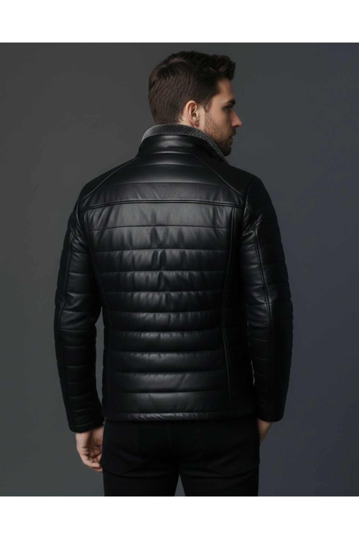 SAVARA  Slimfit yakası kürklü Siyah hakiki Deri Mont %100 Hakiki Gerçek Deri ( Yaka kürkü çıkarılabilir) - Görsel 4