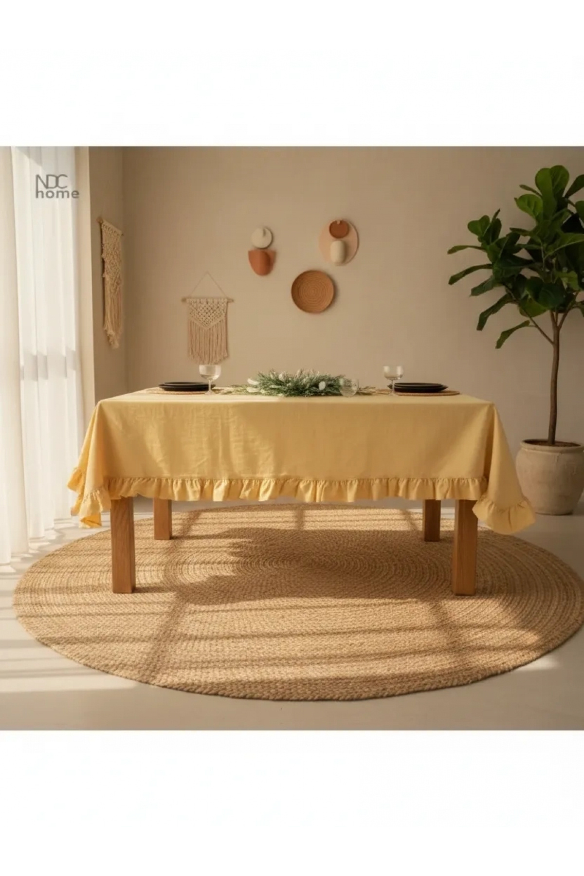 Yellow Linen RUFFLE TABLECLOTH