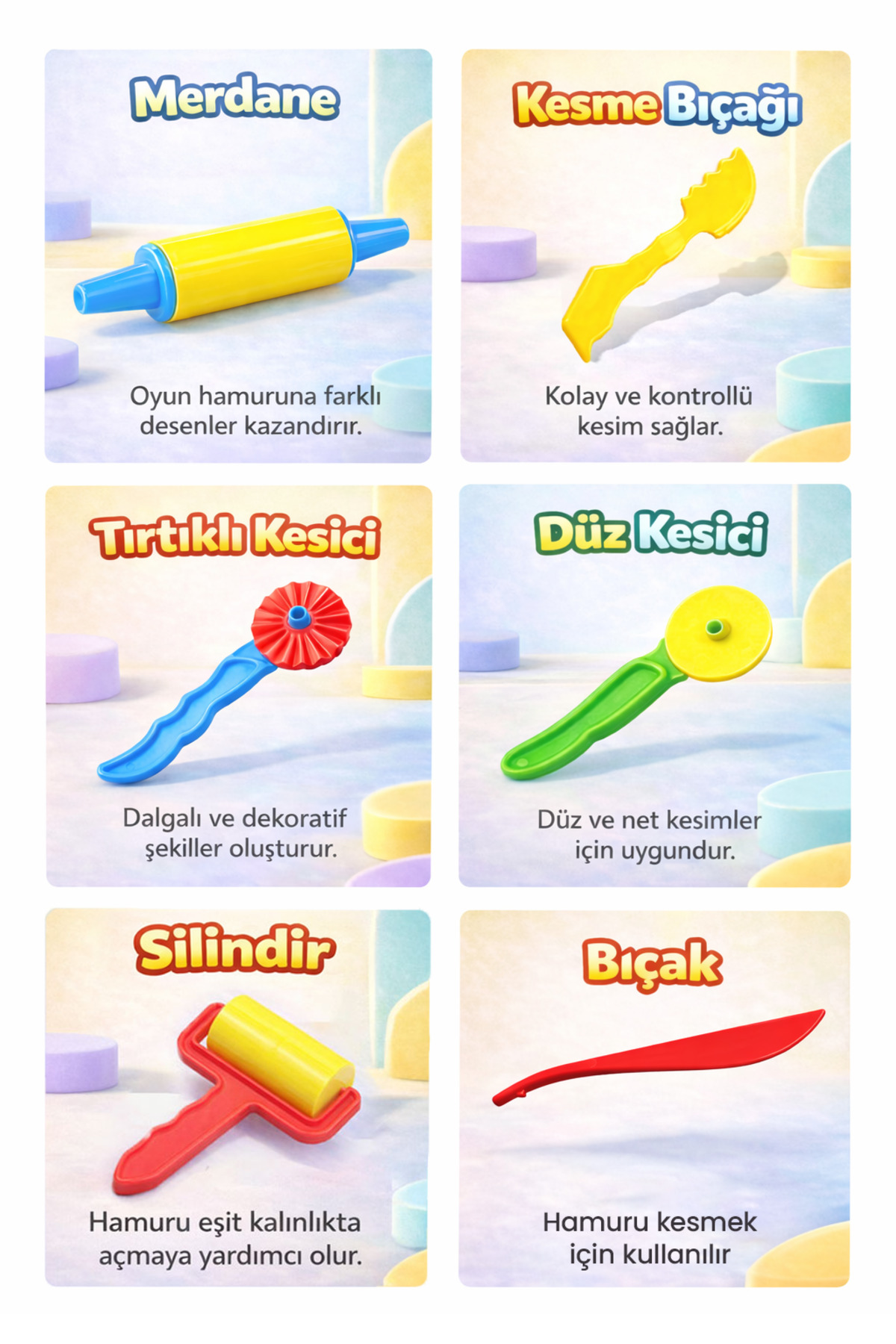 Bubu Oyun Hamuru Merdane ve Şekillendirme Seti 6 Parça - Desenli Silindir ve Şekillendirici Aletler fotoğrafı 2 (önizleme)