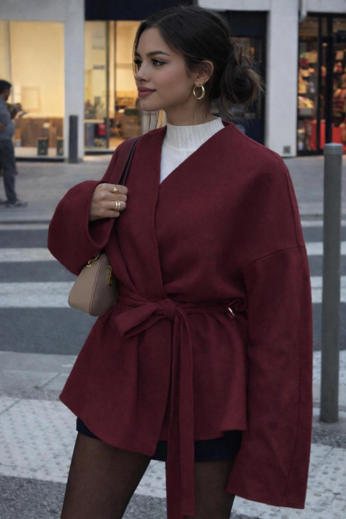 Arfami  Bağlama Detaylı Rahat Kalıp Kaşmir Hırka/Ceket - Görsel 3