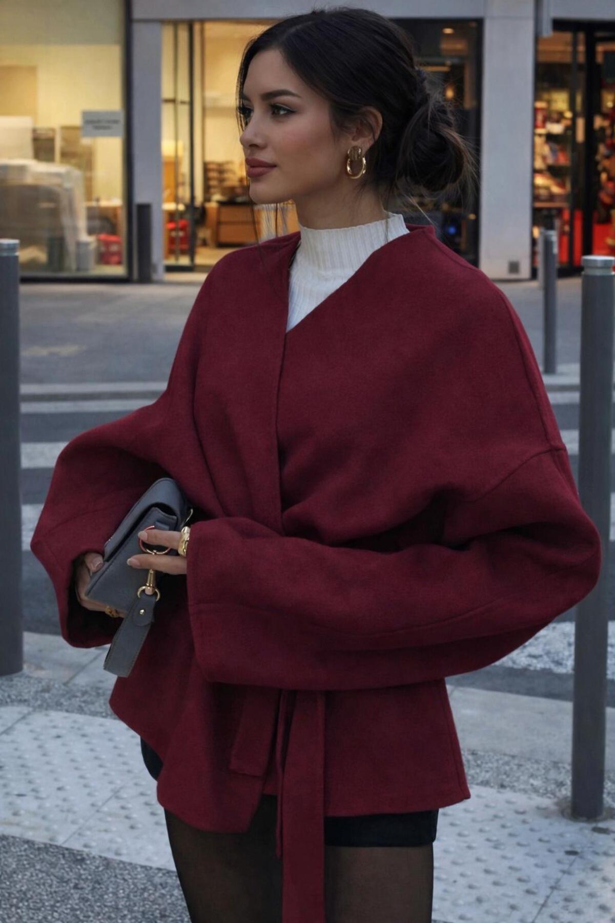 Arfami  Bağlama Detaylı Rahat Kalıp Kaşmir Hırka/Ceket - Görsel 2