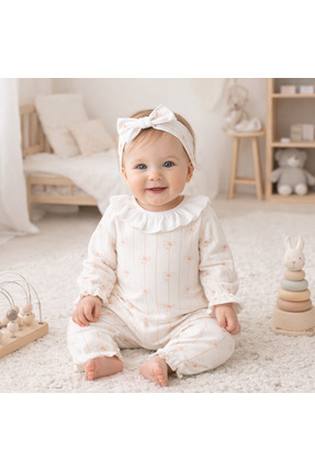 limebabies Fiyonk Baskılı Bebe Yaka Kız Bebek Tulum %100 Pamuklu