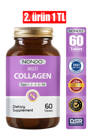 Nondo Multi Kolajen 60 Tablet ( 5 Çeşit Kolajen 1-2-3-5-10 Hyalüronik Asit Bi...