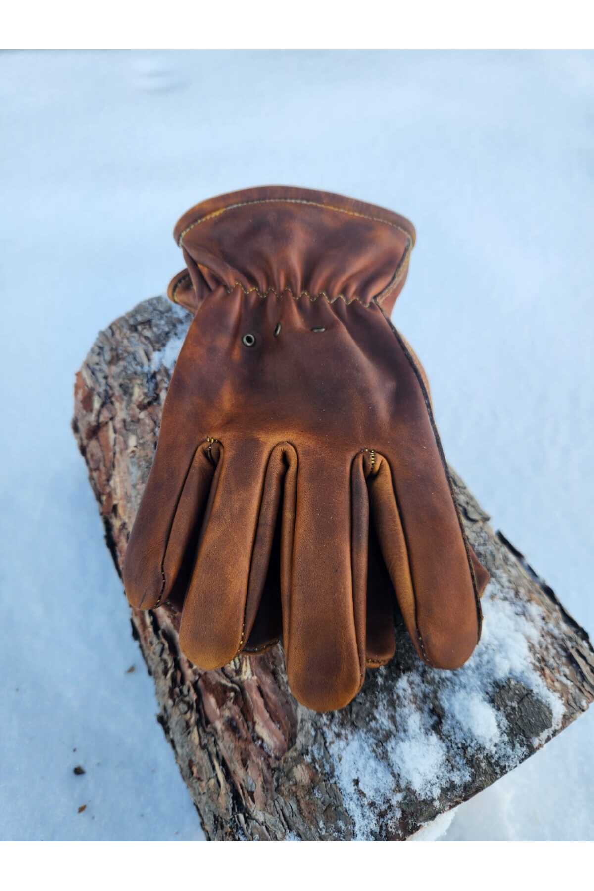 Craftman atölye Gerçek Deri Bushcraft Eldiven, Motorcu Eldiveni , Kamp ve İş Eldiveni görsel 6