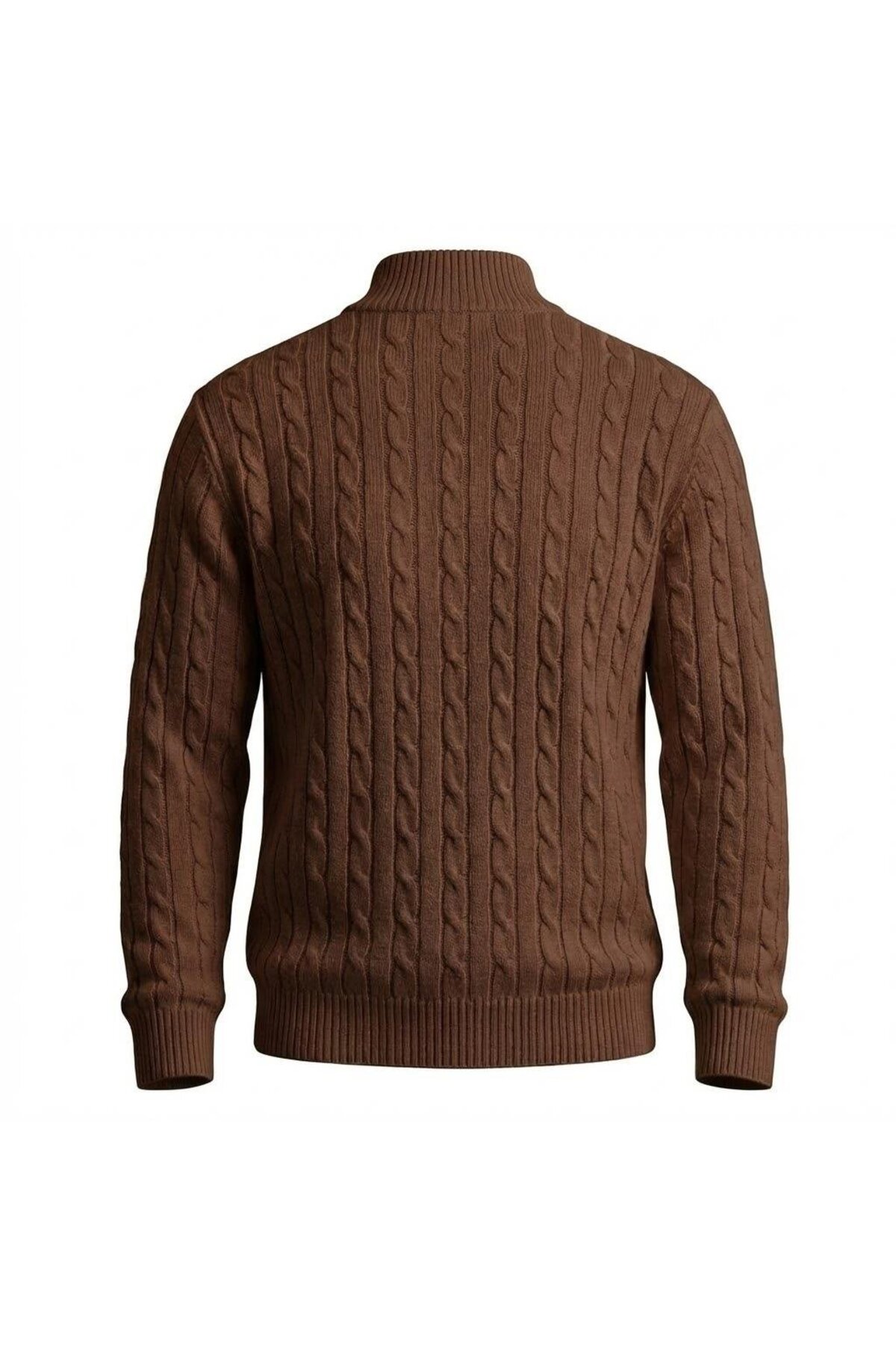 Valiberta  Bardem Saç Örgülü Yarım Fermuar Erkek Triko Kazak - Kahve - Görsel 7