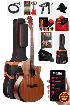 Midex Maxword M450-eq Profesyonel Masif Ağaç Elektro Akustik Gitar Seti 4/4 Y...