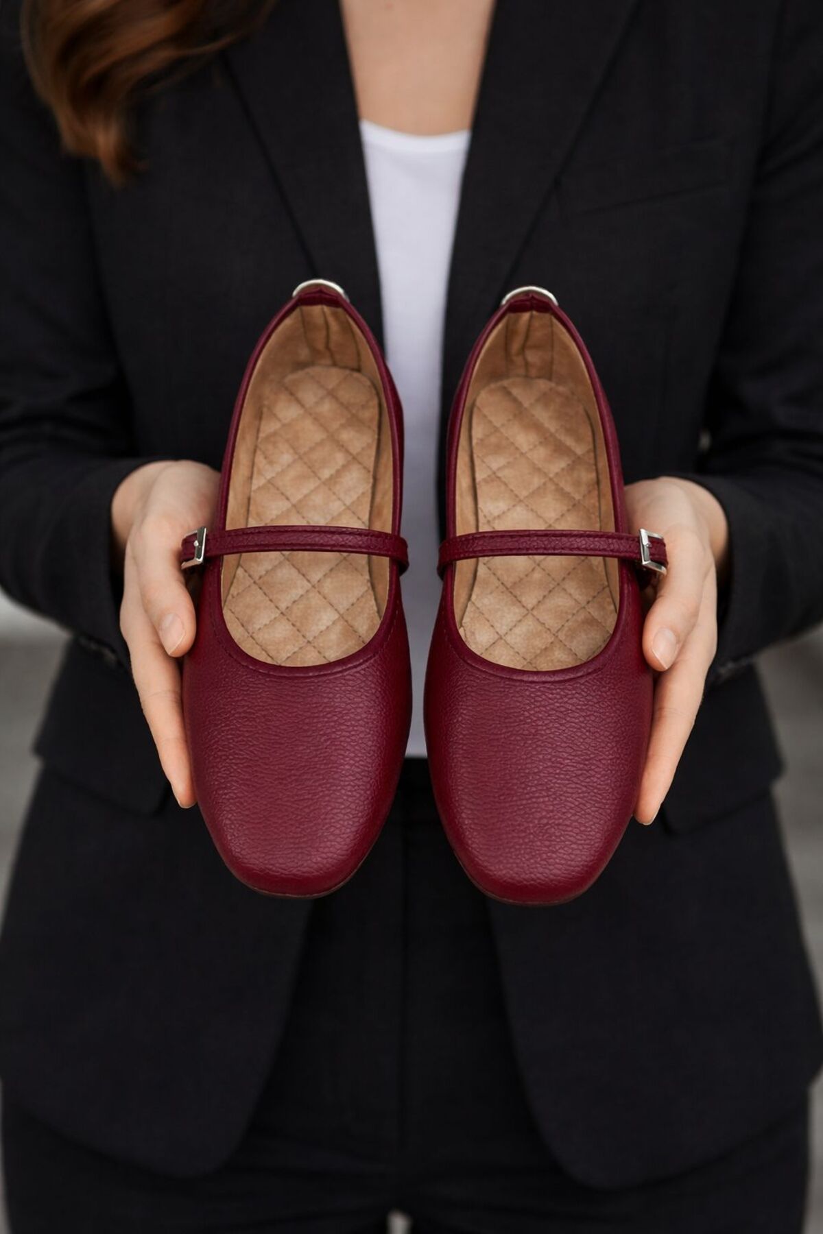 Women's Flats Burgundy Banded Belted Lightweight Comfortable Stylish Business Office Casual Shoes