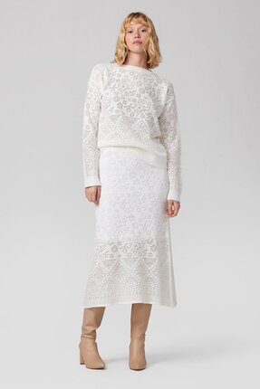 PARKhande Şeffaf Simli Jakarlı Akrilik Kazak - Beyaz