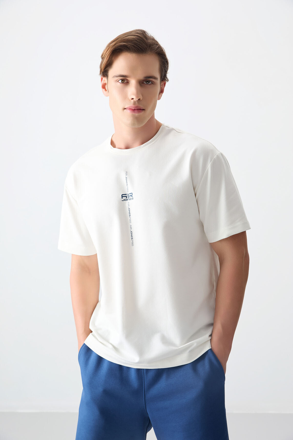 Ecru Cotton Thick Soft Textured Oversize Fit Printed Men's T-Shirt- 88373